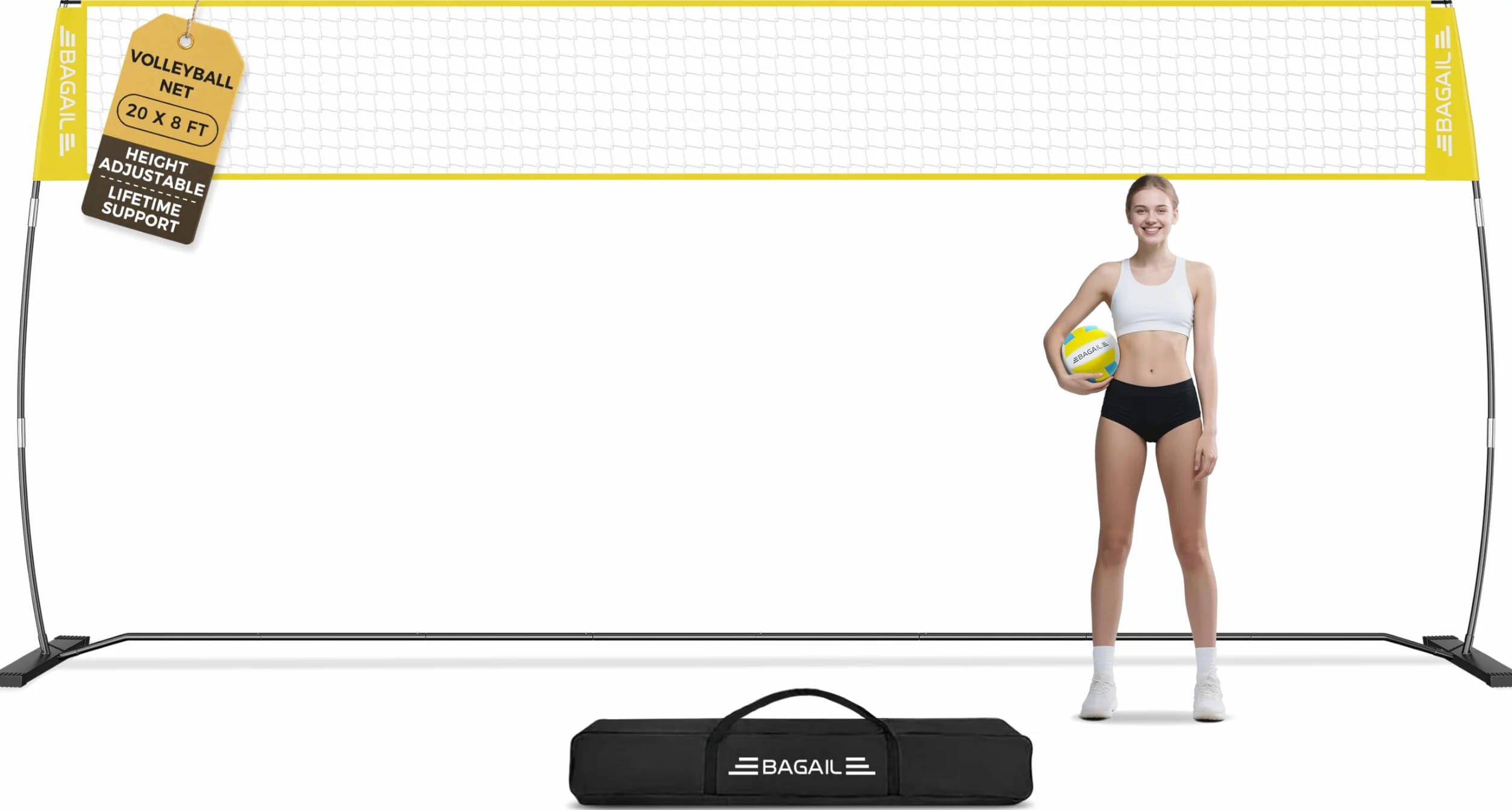 Filet de volley-ball portable 3,7 m/6,1 m réglable pour arrière-cour - Ensemble intérieur/extérieur avec sac de transport