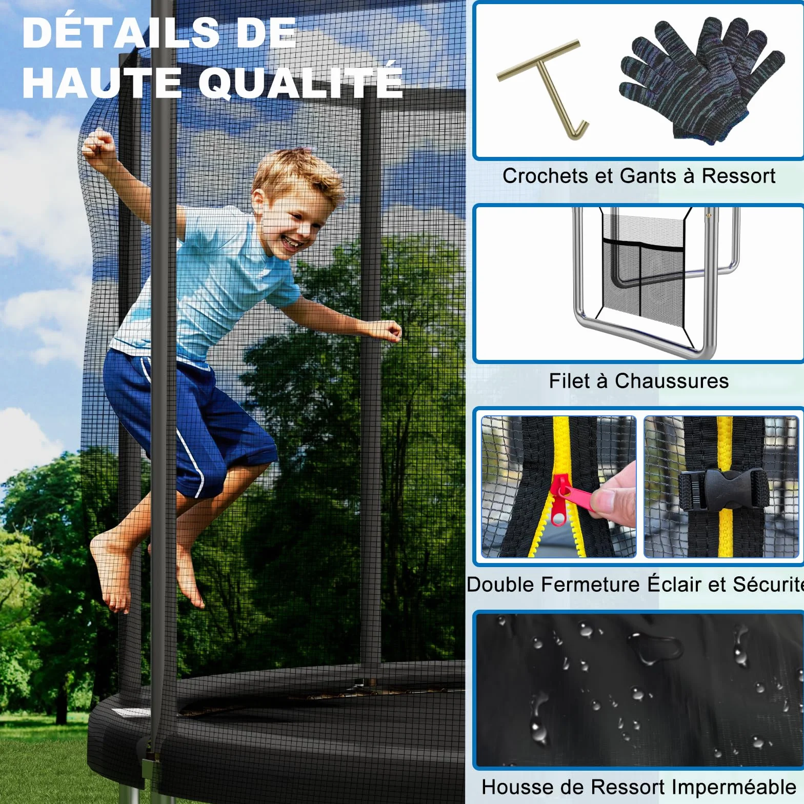 Devoko Trampoline Extérieur Ø183-427cm, Trampoline de Jardin Robuste, Cadre en Acier Galvanisé