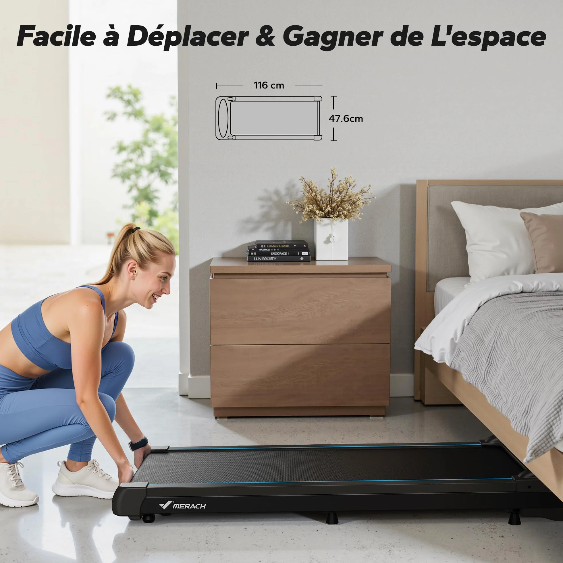 MERACH Tapis de course sous bureau 2 en 1 10 km/h 40 dB silencieux avec télécommande