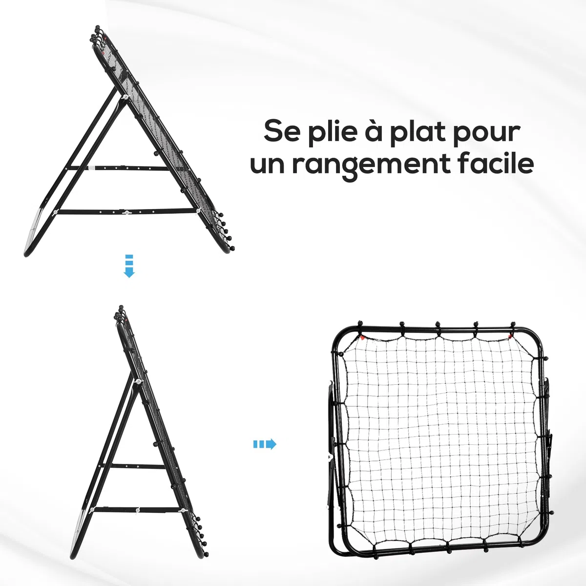 HOMCOM Filet de Rebond en métal avec Angle réglable 20 Cordes élastiques pour Football Tennis Handball 96 x 80 x 96 cm