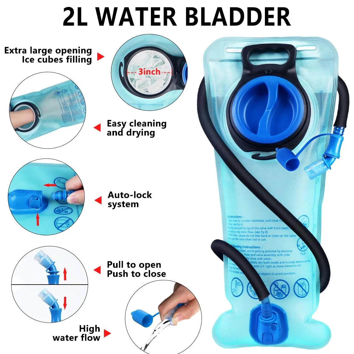 Sac à Dos d'hydratation avec vessie d'eau de 2L, 20L Imperméable Ajustables à Taille Sac à Dos d'eau avec système d'hydratation pour Femme Homme Course Cyclisme Randonnée Trail Running Voyage