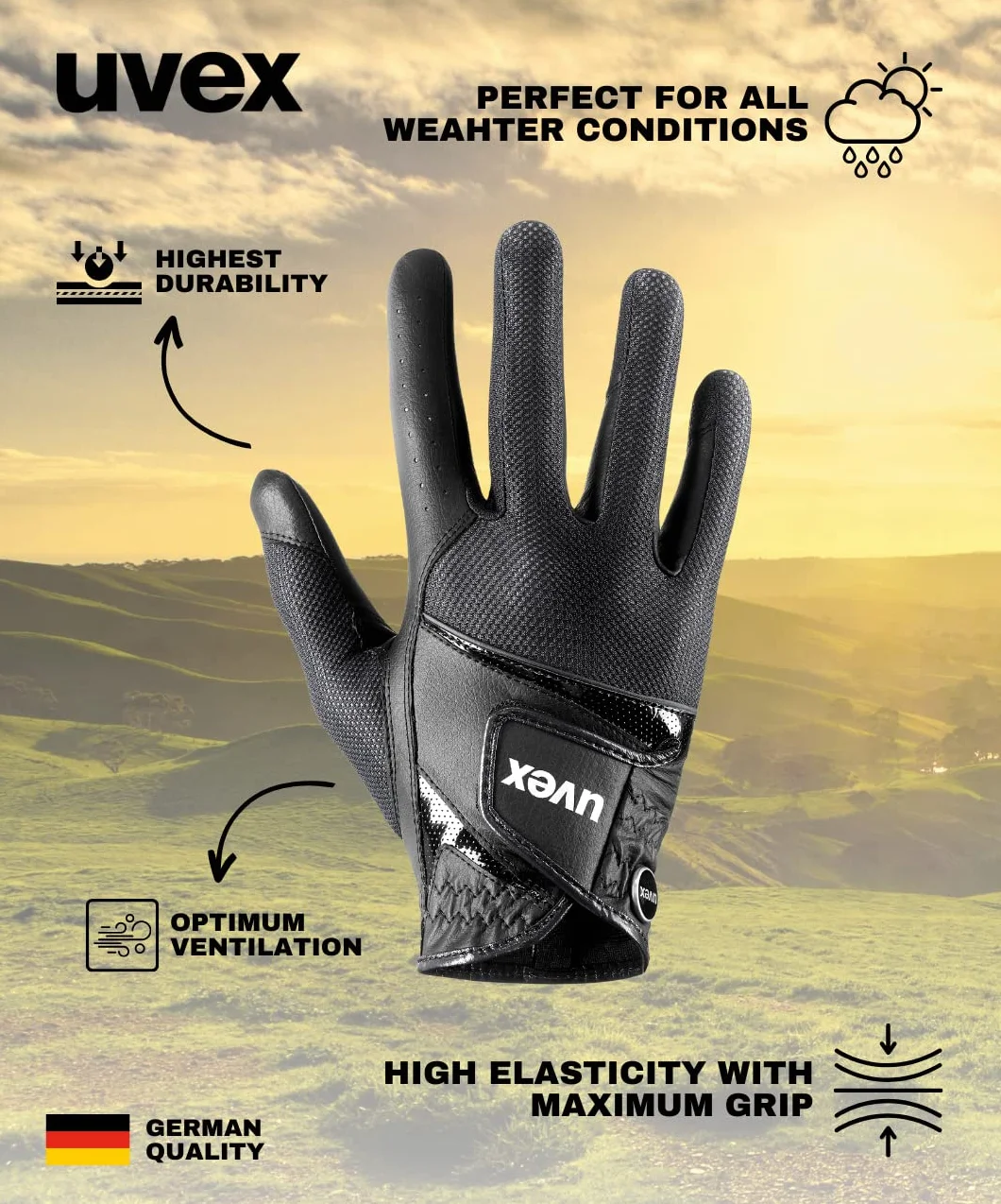 Uvex Sumair - Gants d’équitation Flexibles pour Hommes et Femmes - Durable - Ventilation Optimale