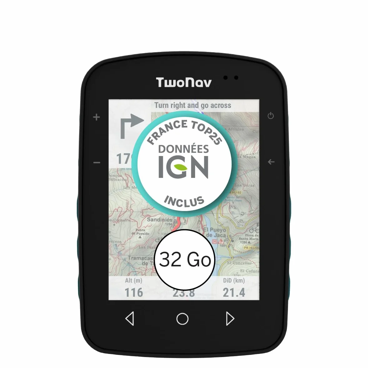 TwoNav Terra (32 Go) + Carte 5 Dalles de France IGN Top25, GPS de Sports avec écran Large 3,7 Pouces pour Montagne, randonnée, VTT, vélo