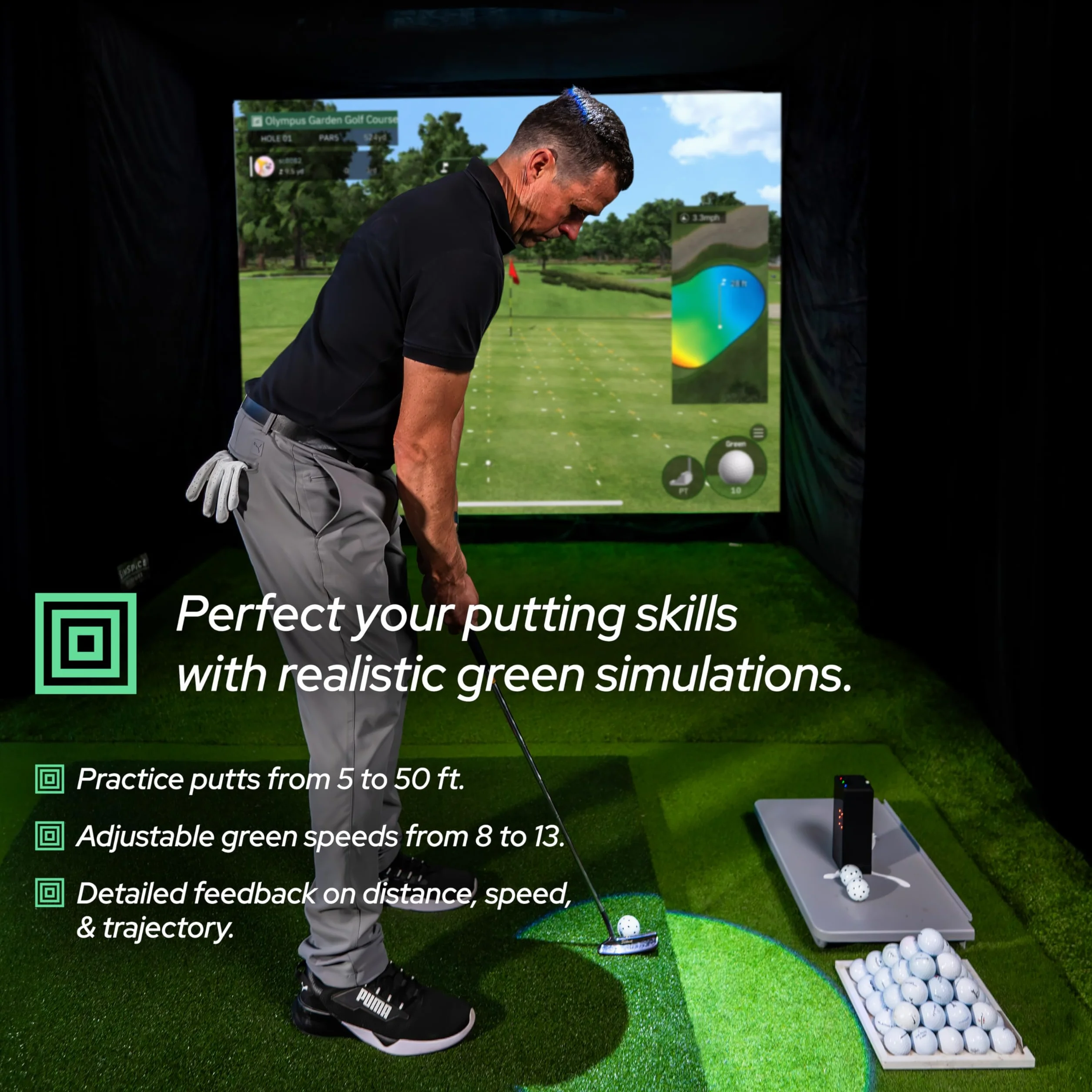 Square Golf Moniteur de Lancement d'intérieur Unisexe, Noir