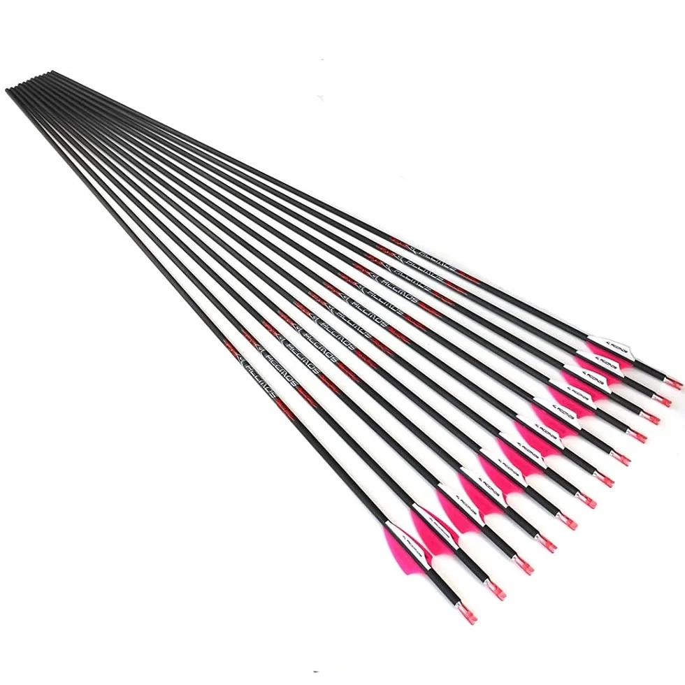 Diamètre Intérieur 4.2mm .165" Longueur Personnalisée Flèche Carbone 22-32 Pouces Spine 1500 pour Entraînement Chasse avec Encoche Rotative pour Arc à Poulies et Arc Classique Adulte Jeunesse 12pcs