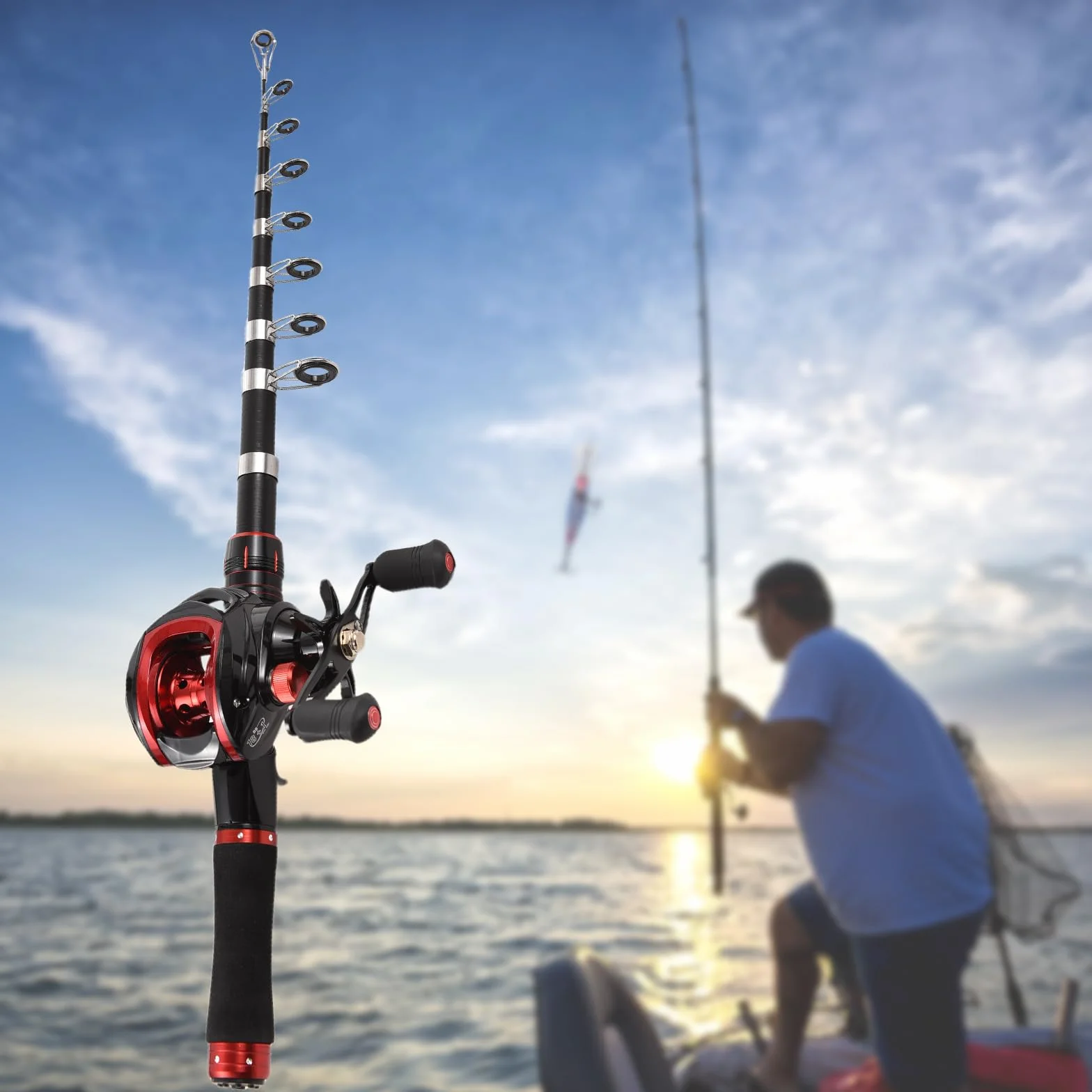 Lixada Ensemble canne à pêche et moulinet avec leurres de pêche pour adulte, canne à pêche télescopique de 2,1 m avec moulinet de lancer d'appât 18 + 1BB pour droitier/gauche, kit de pêche portable
