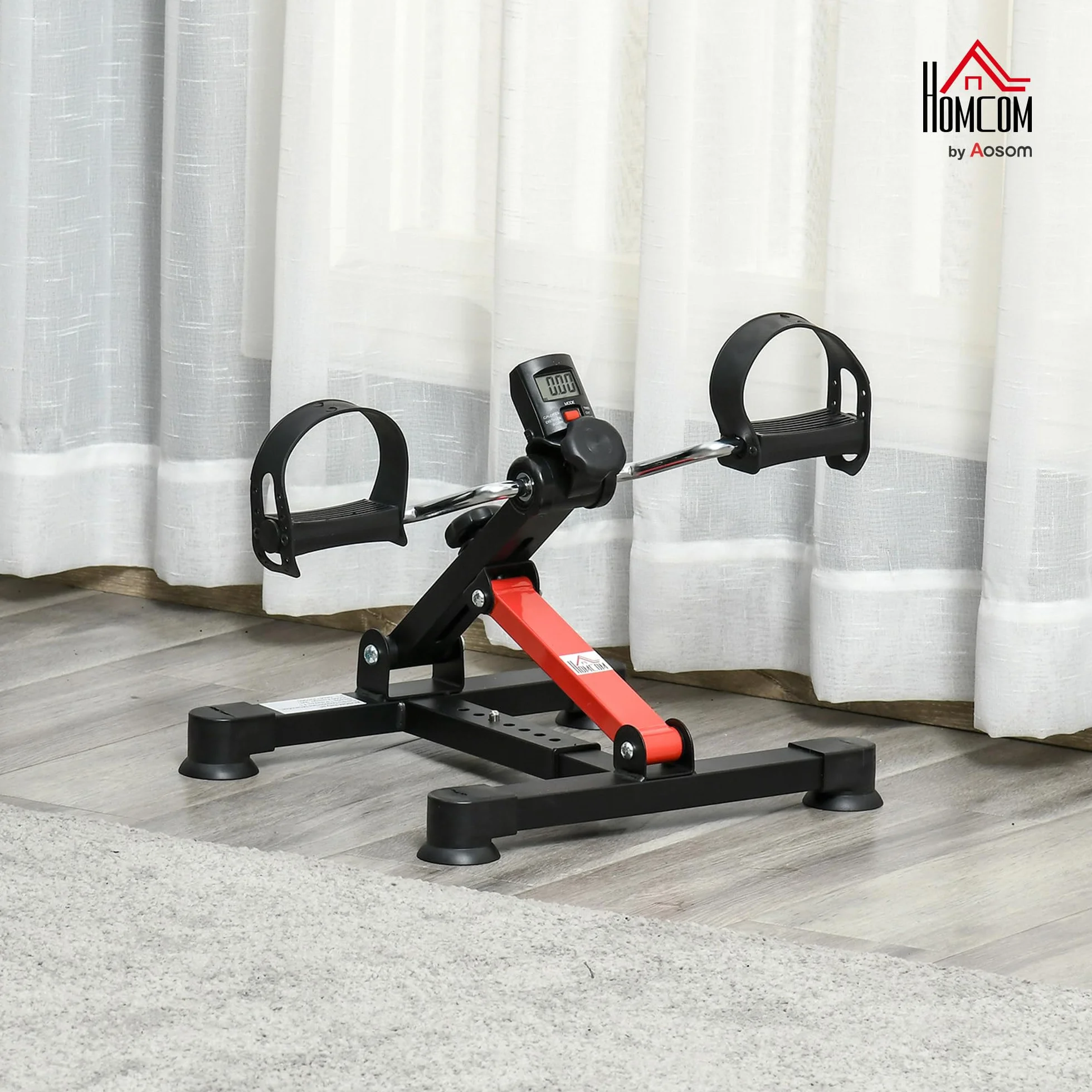 HOMCOM Pédalier d'appartement mini vélo d'appartement avec résistance réglable, écran LCD, hauteur et largeur réglables, pour entraînement des bras et des jambes, acier noir