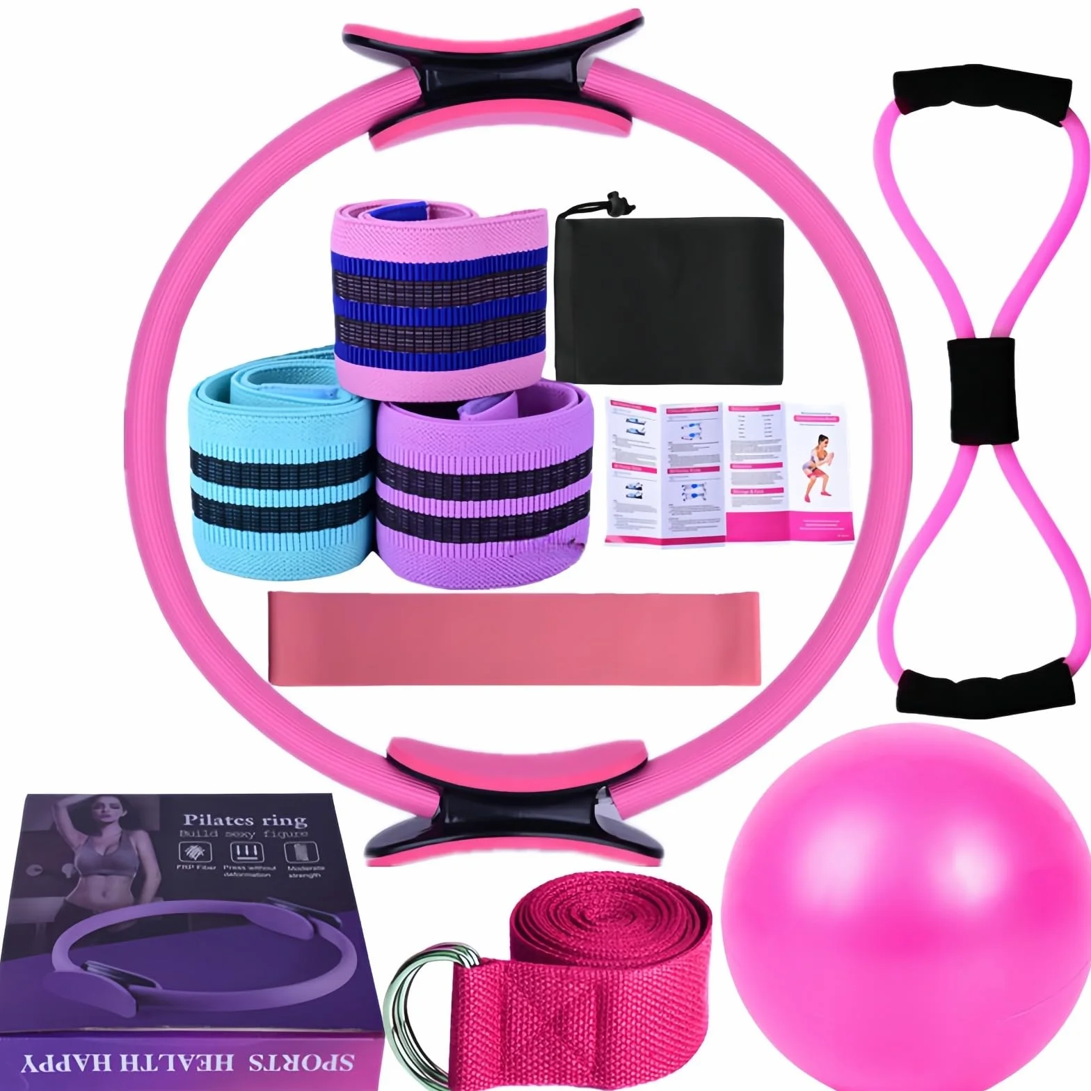 Générique Ensemble Pilates Yoga 11 Pièces — Kit Pilates Maison, Kits de Yoga et Pilates, Pilates Accessoires, Bande de Résistance pour Pilates, Anneaux de Pilates pour Jambes, Bras et Cuisses