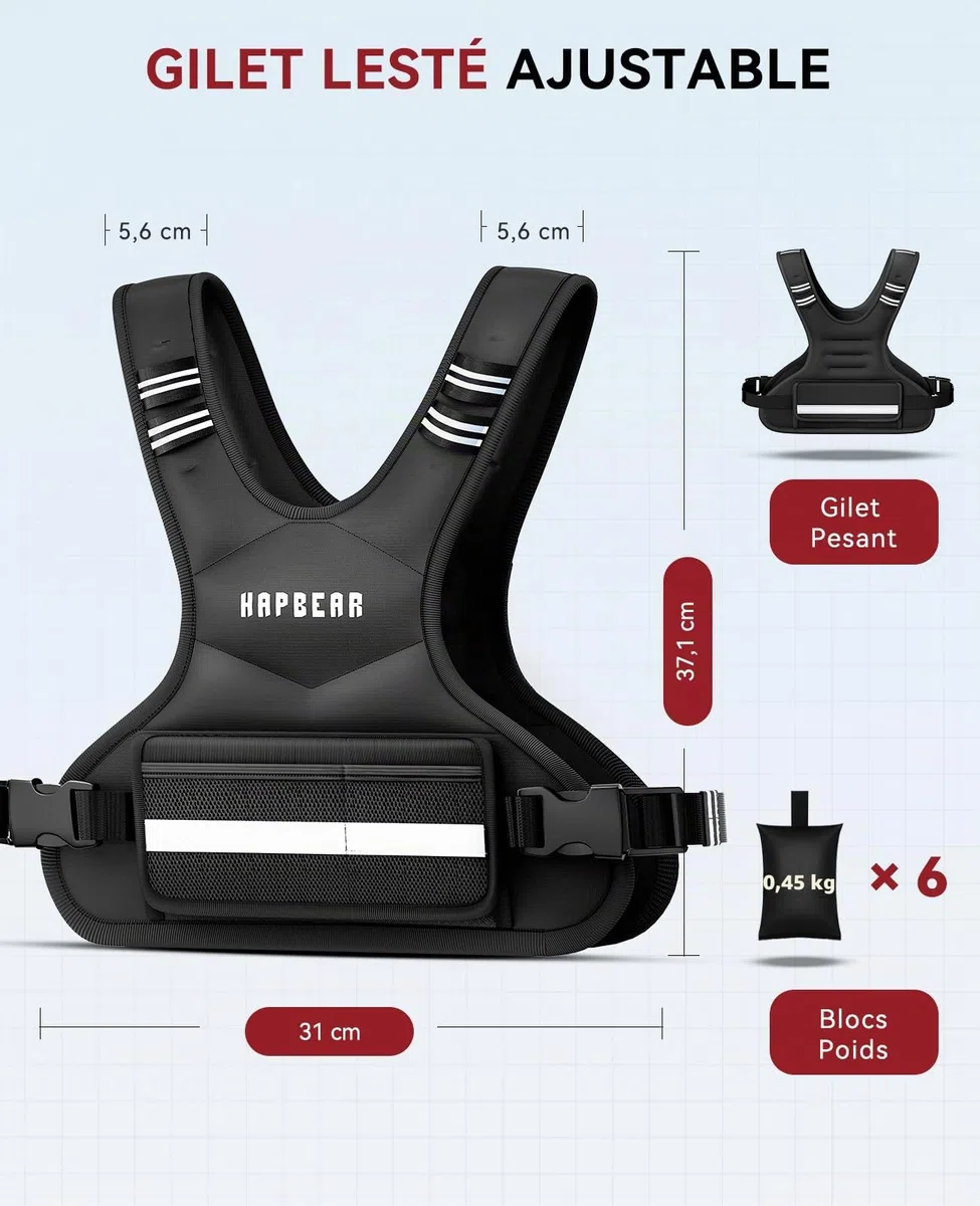 HAPBEAR Gilet Lesté - Réglable de 1,8 à 4,5 kg, Gilets Lestés pour l'Entraînement à Domicile, la Course à Pied et la Musculation