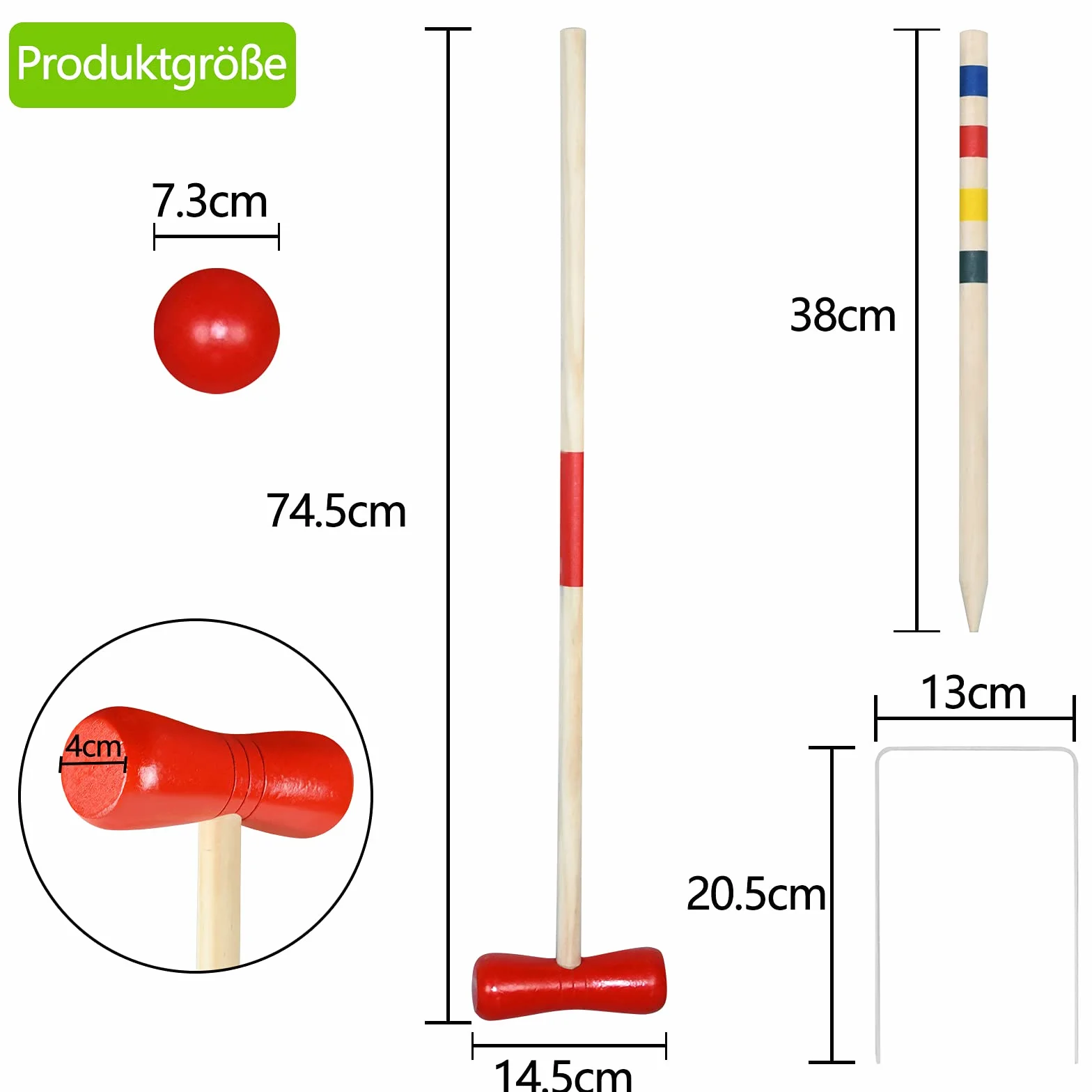 FIVMEN Jeu de croquet en bois pour 4 joueurs, jeux de jardin, jeux de plein air, adultes et enfants