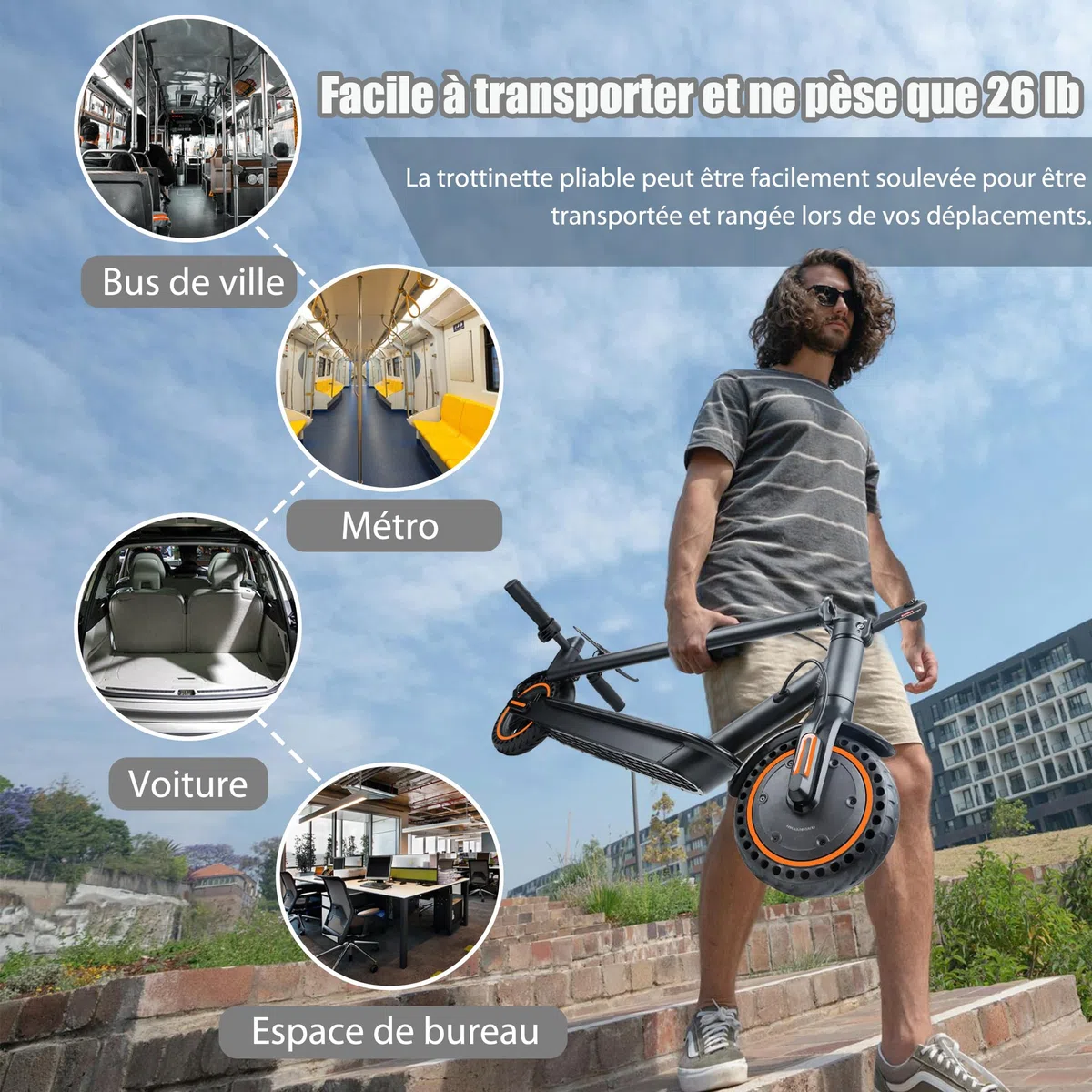 Trottinette Electrique Adulte Pliable, autonomie de 30 km,Vitesse maximale de 25 km/h,Double système de freinage Batterie 36V 7.8Ah-Loisirs et divertissements,