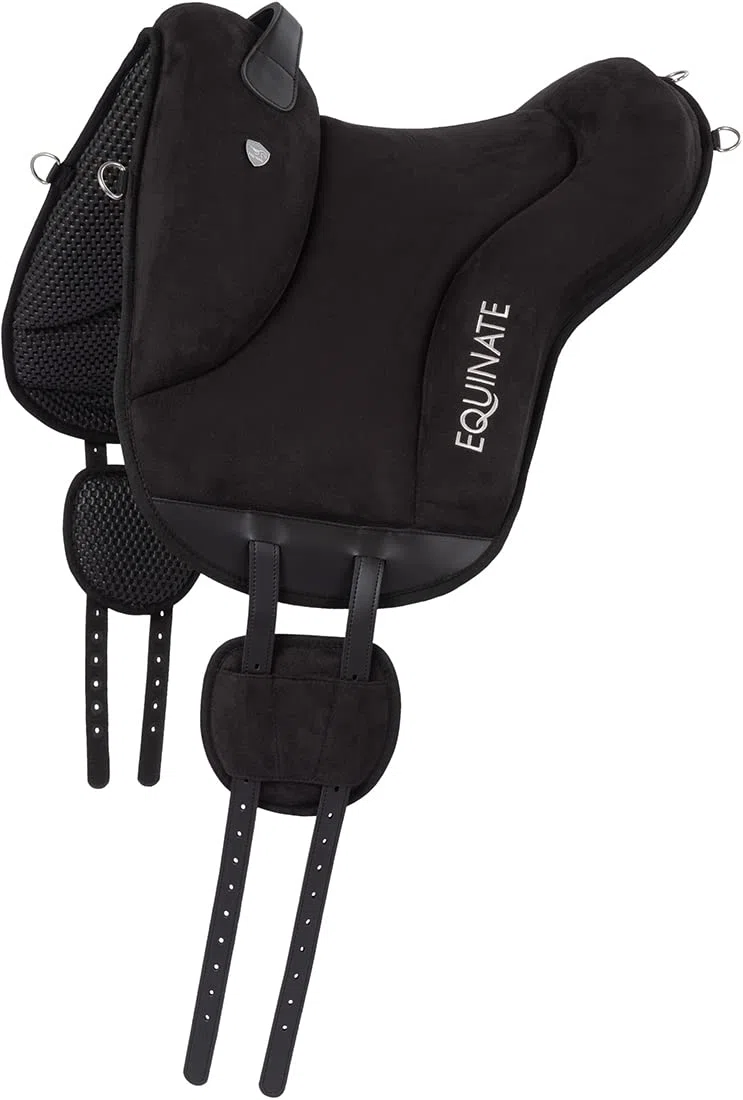 Equinate Newfield Tapis d'équitation en daim synthétique noir – Coussin Bareback avec dessous en néoprène facile d'entretien – Selle sans arbre