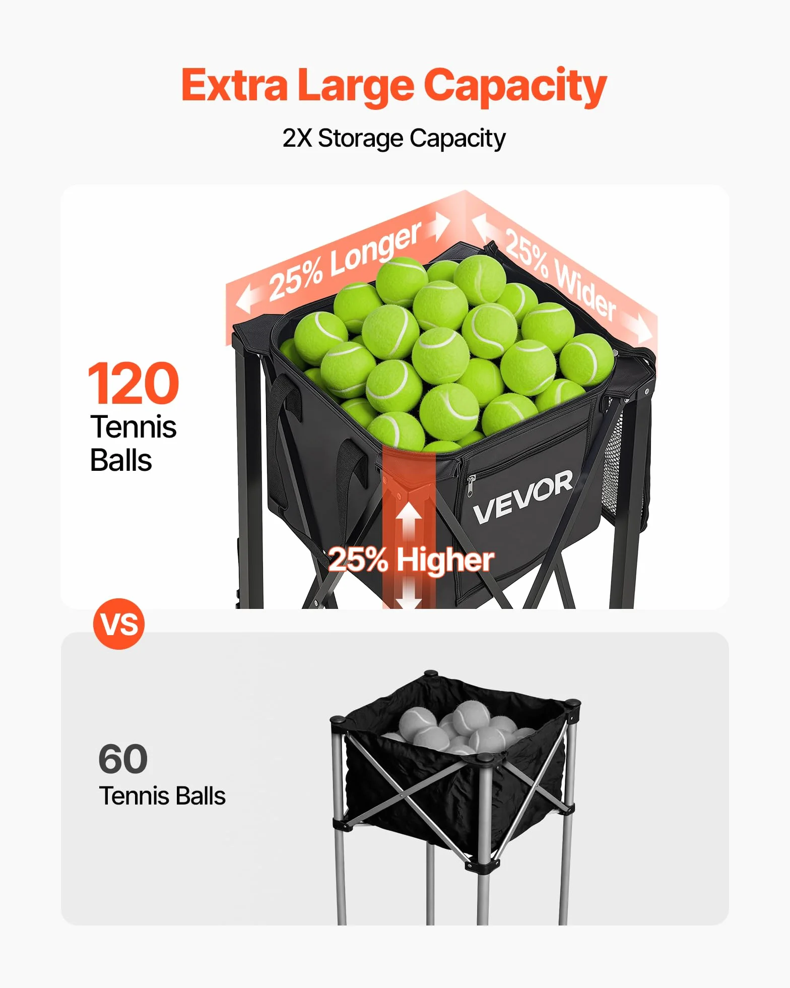VEVOR Panier à Balles de Tennis avec roulettes, Capacité