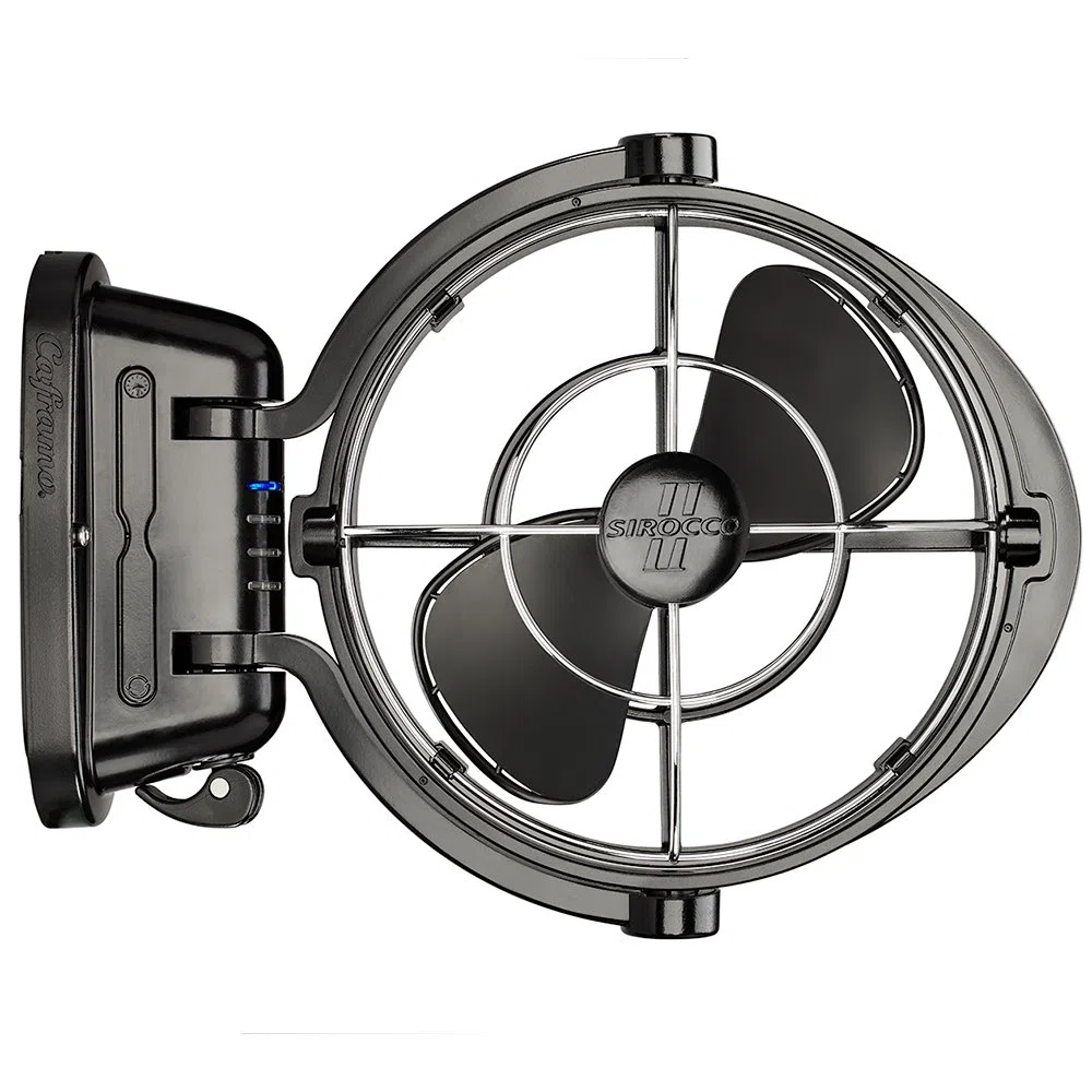 Seekr Sirocco II, 7010CABBX, 3 vitesses, flux d'air à 360 degrés, ventilateur à cardan à fil direct, 125/185 CFM, 12/24 V, noir, lame de 17,8 cm