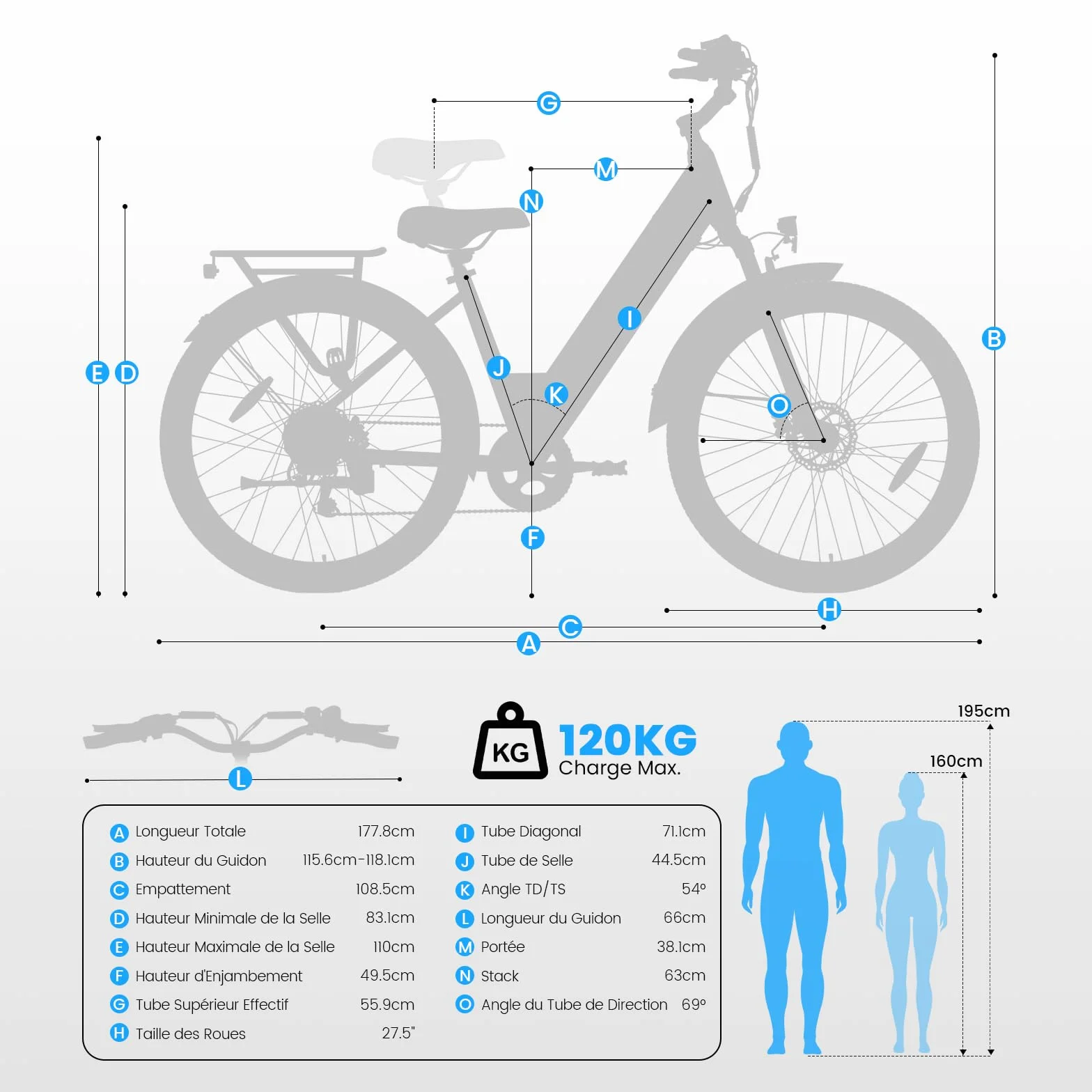 Vélo Électrique 27,5", Moteur 250W, Batterie 36 V 15,6 Ah Amovible, Autonomie Jusqu’à 100 km, 7 Vitesses, Écran LCD, Assistance 25 km/h, Charge Max 120 kg, Modèle Mixte E-Bike