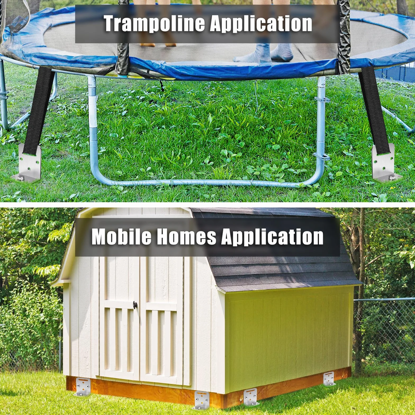 BeneLabel Ancrage au Sol, 50cm Heavy Duty Trampoline Anchor à Visser kit Ancrage Balancoire 4pcs Spirale 7.2cm pour Structure d'escalade/Abri Voiture/Clôture avec Plaque Fixe et Anneau, Base en L