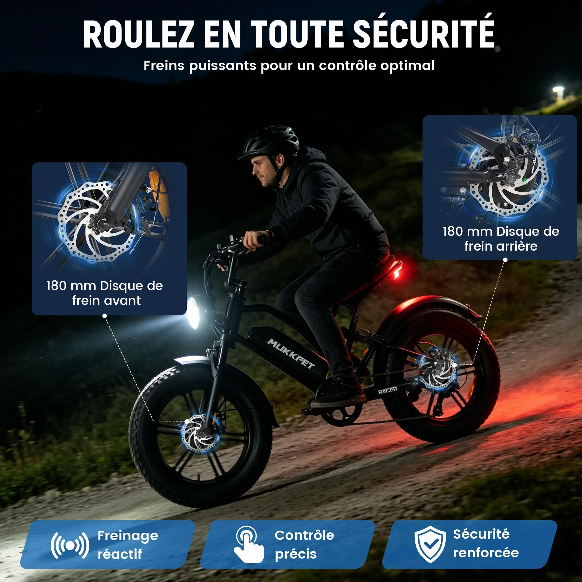 Mukkpet Racer Vélo électrique 48V 18Ah 864Wh pour Adultes, Jusqu’à 120 km d’autonomie, Fat Tire 20” x 4.0 Tout Terrain, Double Suspension, vélo électrique Adulte (Black)