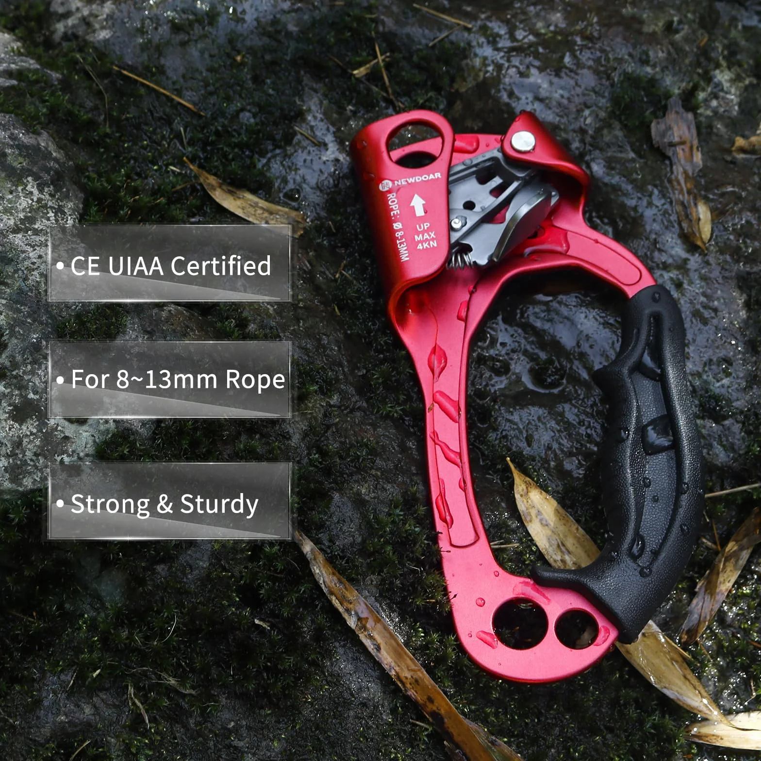 NewDoar UIAA & CE Certifié Main Ascendeur Bloqueur Poignée Ergonomique d'escalade Arbre Arboriste Rappel Gear Équipement Corde Pince pour 8~13 MM Corde