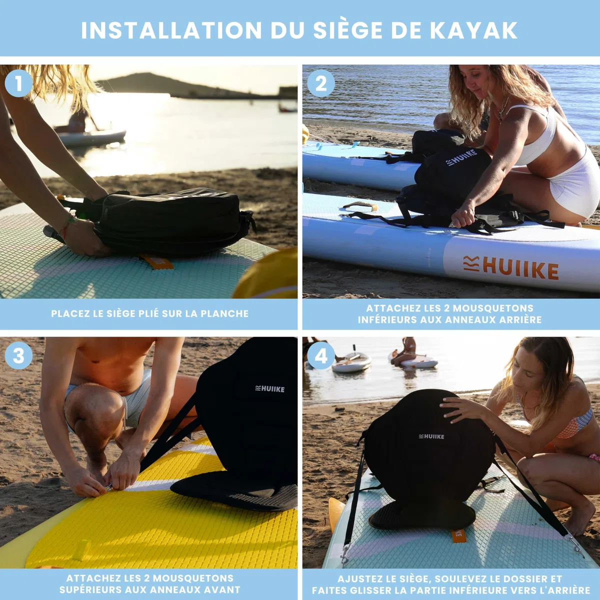 Siege Paddle Gonflable et Kayak avec 4 Sangles Réglables - HUIIKE | Siège Paddle Gonflable avec Sac Arrière, Accessoire Sup | Kayak Seat, Canoe et Paddleboard | Stand Up Board Accessoire pour Peche