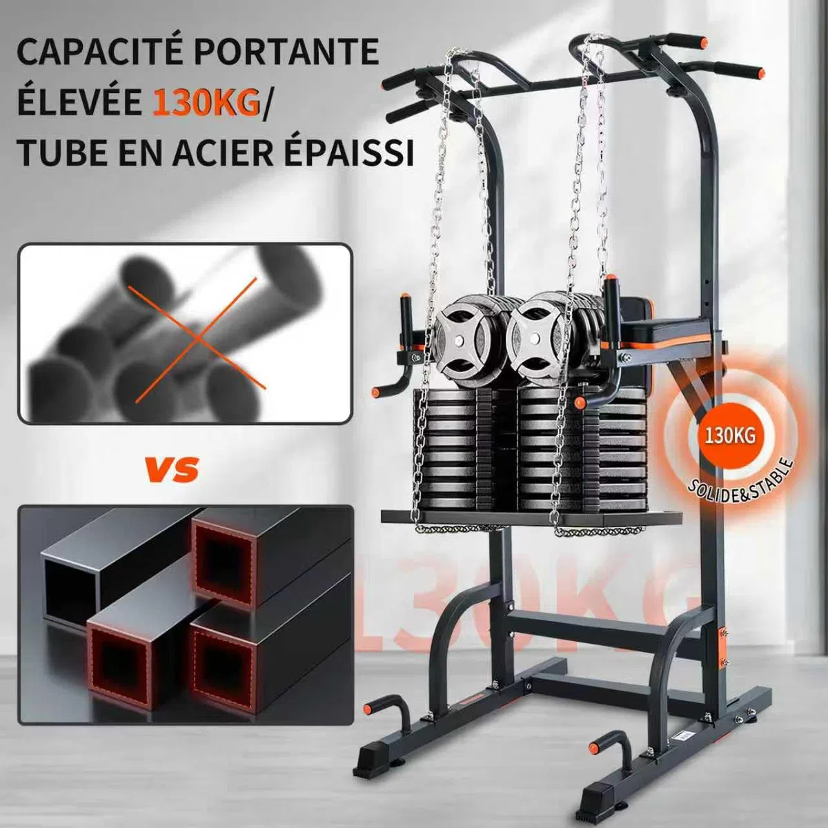 ISE Power Tower Barre de Traction Chaise Romaine Hauteur Réglables Multifonction Dips Abdominaux Station de Musculation Entraînement à Domicile, Accoudoirs, Fitness, Chaise Romaine Musculation