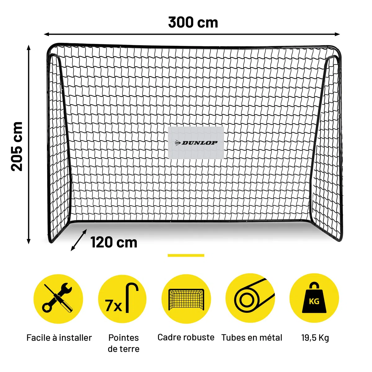 Dunlop Fußballtor - 240 x 160 x 85 cm - Metall - Fußballtrainingszubehör für Alle Altersgruppen - Einfache Montage - Schwarz/Rot