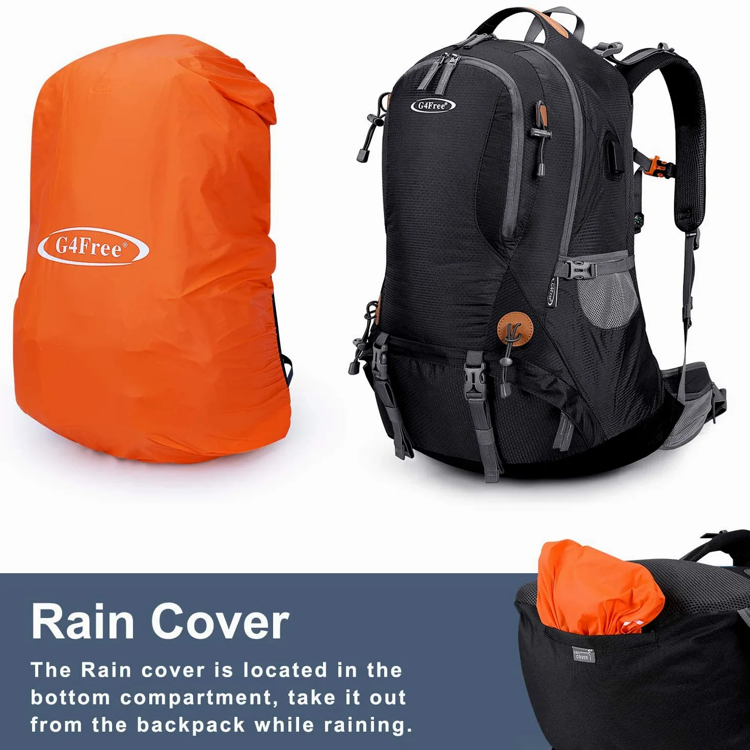 G4Free Sac à dos de randonnée imperméable de 50 l avec housse de pluie pour alpinisme, voyage, camping, trekking, sports de plein air pour homme et femme