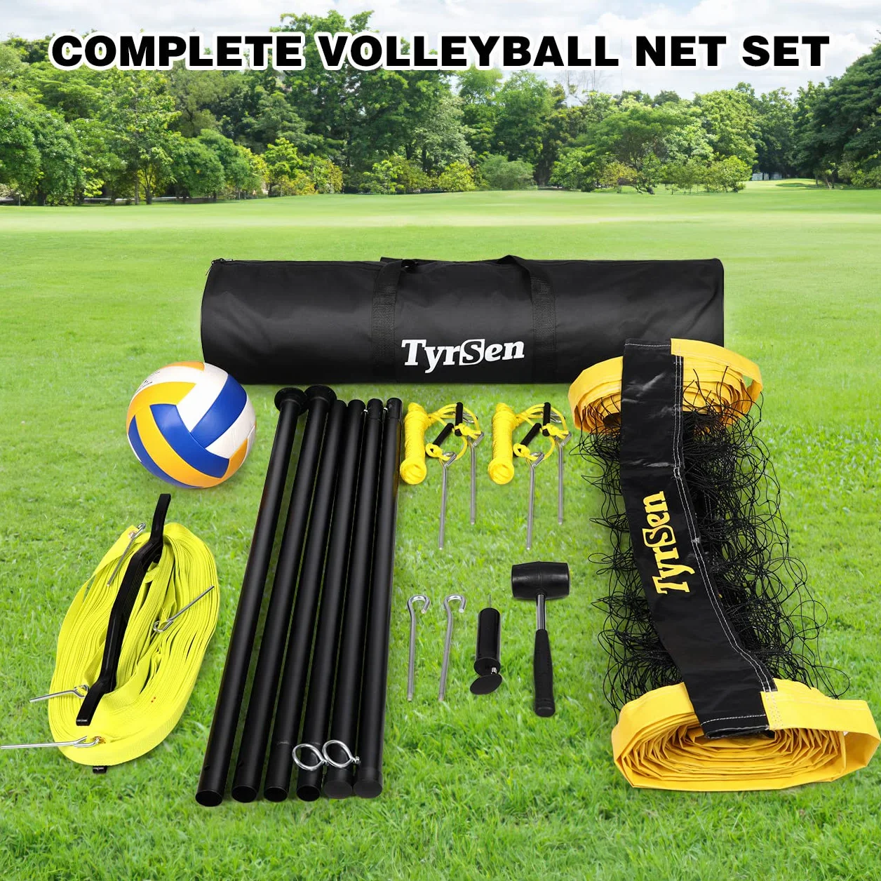 Ensemble Volleyball Badminton Jardin Filet Portable Tout-en-Un avec 4 Raquettes Volants Sac