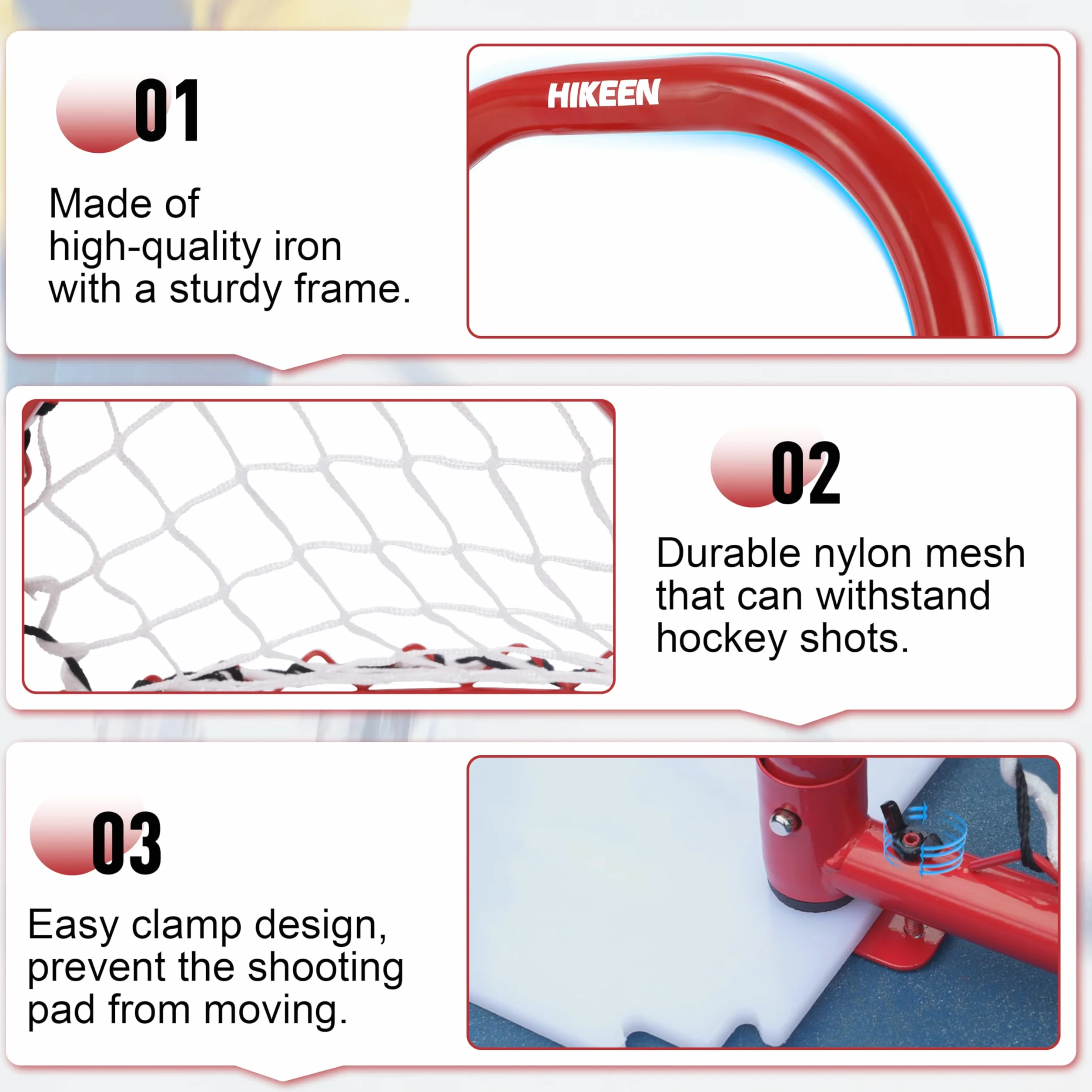 BOOSTEADY 2PCS Mini Portail de Hockey sur Glace, 14" x 8" Kit de But de Hockey de Rue avec Cadre en Fer Durable & Filet en Nylon & 4 Palets, Entraînement de Hockey pour Améliorer La Précision