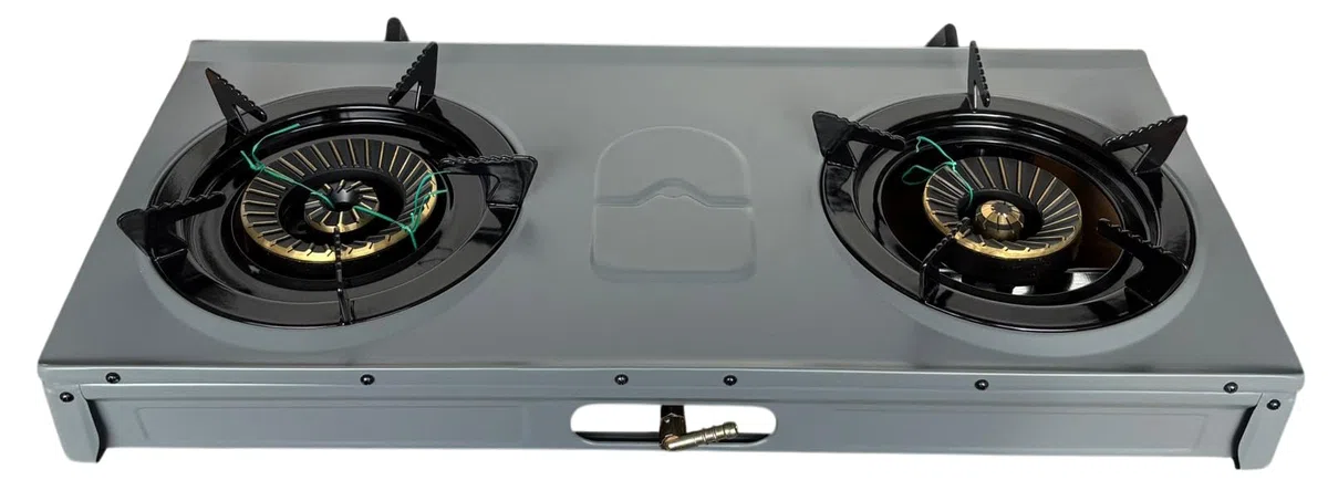 Réchaud à Gaz 2 Feux Portable 7700W - Double Brûleur Fonte Haute Puissance - Allumage Piézoélectrique Sans Piles - Acier Facile à Nettoyer - Idéal Camping, Caravane, Intérieur et Extérieur