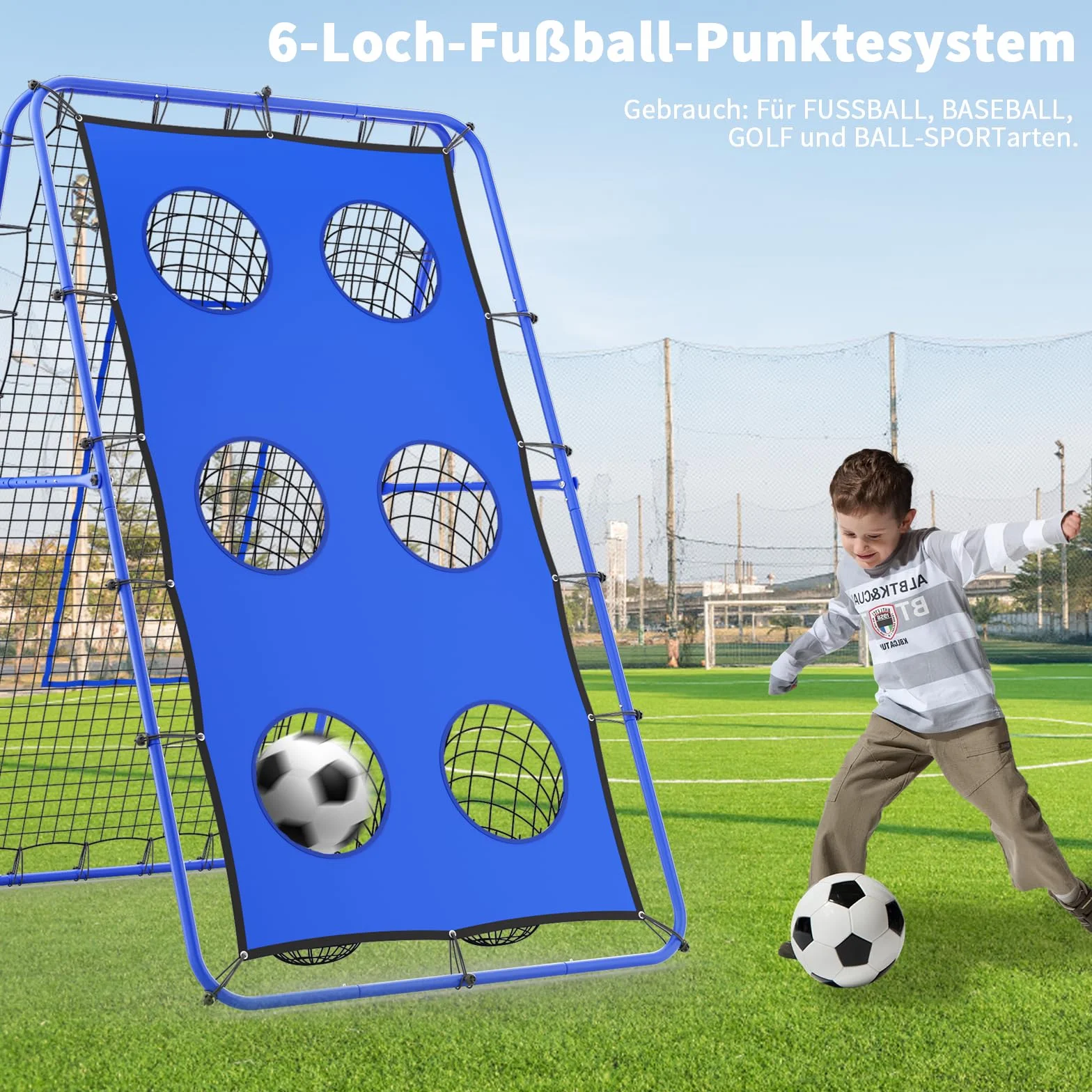 Filet de rebond volleyball 2,1 x 1,2 m réglable multi-angle avec piquets métalliques solides