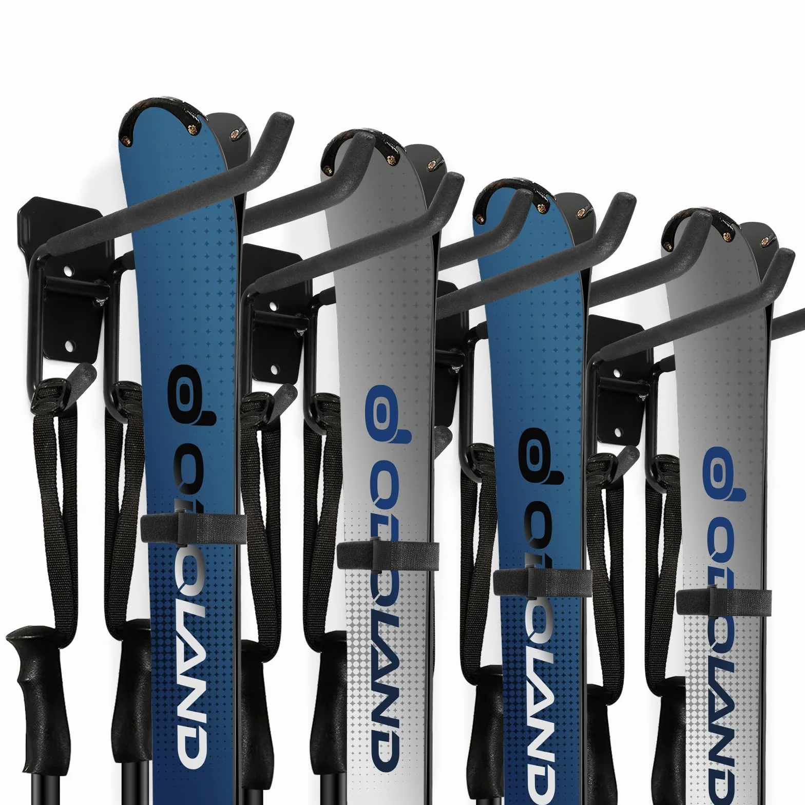 Odoland Kit de Support Rangement pour Skis Peut Contenir 4/2 Paires Snowboards, 4/2 Supports de Stockage Mural avec 8/4 Sangles en Velcro, Support Mural Skis pour Maison et Garage