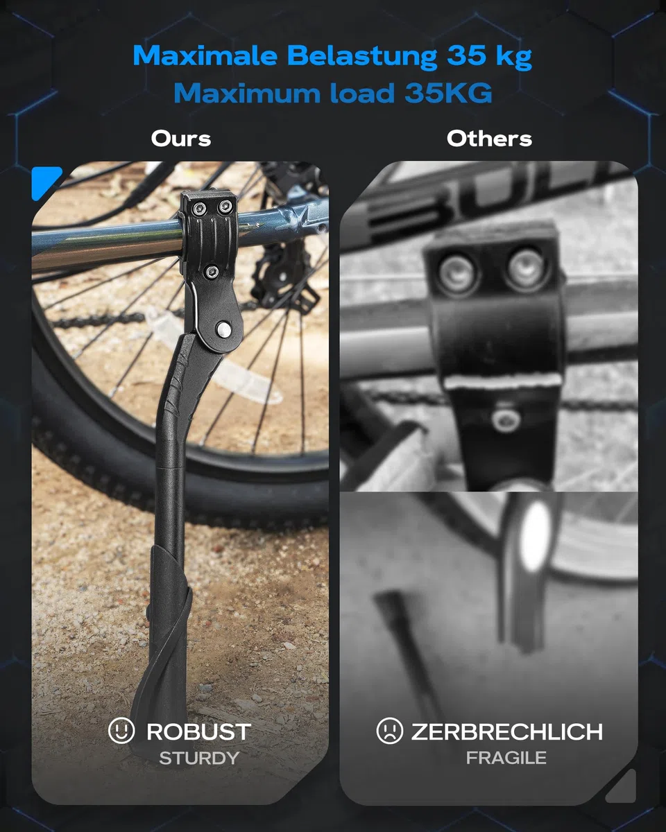 WATSABRO Béquille de vélo de 24 à 29 Pouces, réglable en Hauteur, Pieds en Caoutchouc antidérapants à Points, Charge maximale 35 kg, Convient pour vélos de Ville, VTT