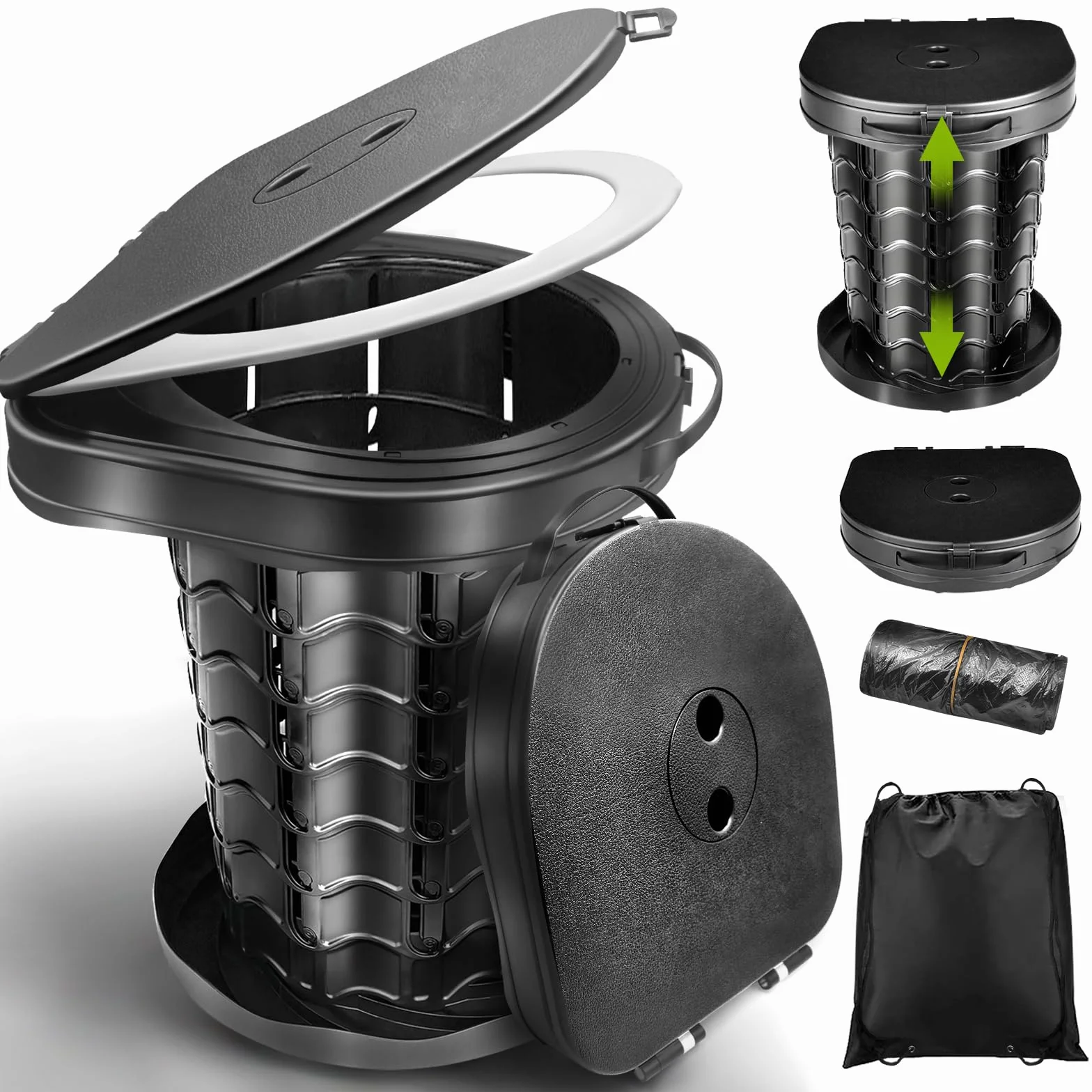 Toilette Portable Camping avec Couvercle, WC Portable avec Sac Poubelle, Toilettes Sèches, pour Le Camping, Les Barbecues, Les Voyages, la Pêche, la Plage et L'auto-Propulsion