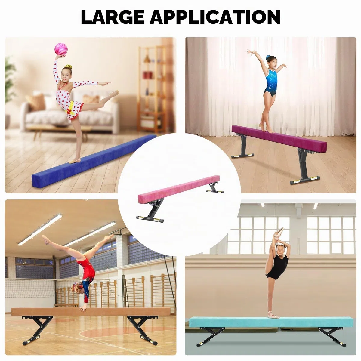 Poutre Gymnastique Enfant 244cm, 5 Hauteurs Réglables, Débutants & Pros