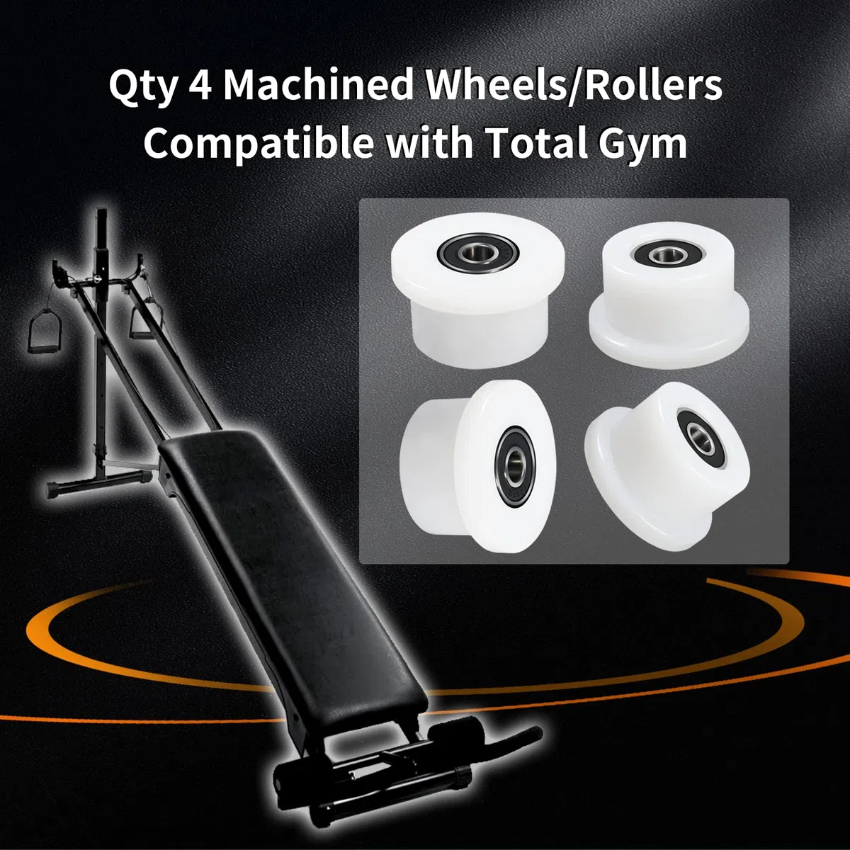 Lot de 4 roues usinées compatibles avec Total Gym 1000, 1100, 1400, 1500, 1600, Achiever, Force, Gold, Max, Platinum, Platinum Plus, Pro, Supra, Supreme, Ultima, Ultra, XLI (blanc)