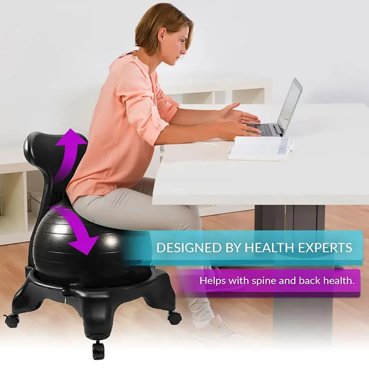 Chaise de Ballon de Fitness, Chaise de Bureau de Yoga avec Rouleaux/Support Dorsal, Ergonomique, pour Adultes/Femmes Enceintes
