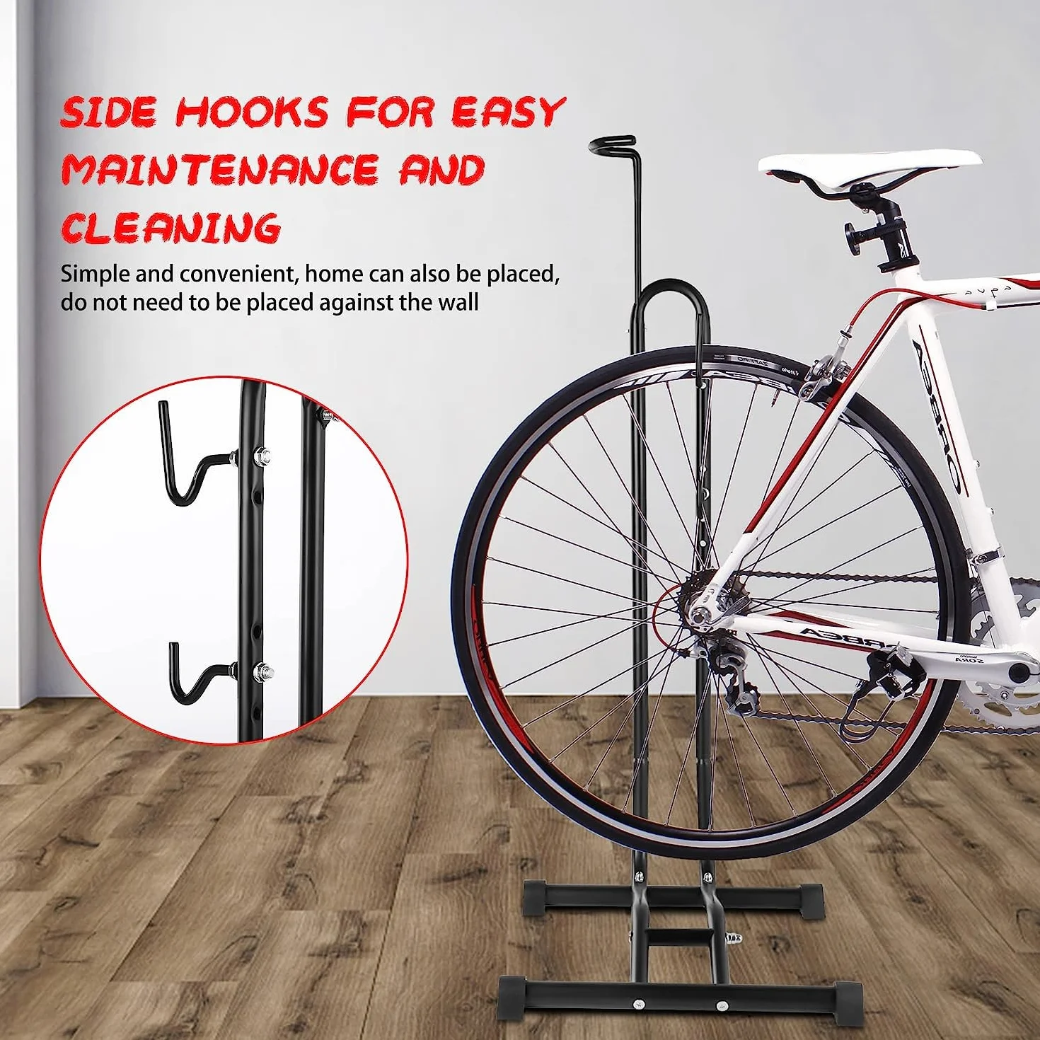 Support 3 en 1 pour vélo sur pied - Support de stationnement vertical pour vélo de montagne, vélo de route, vélo avec diamètre de roue max 73,6 cm…