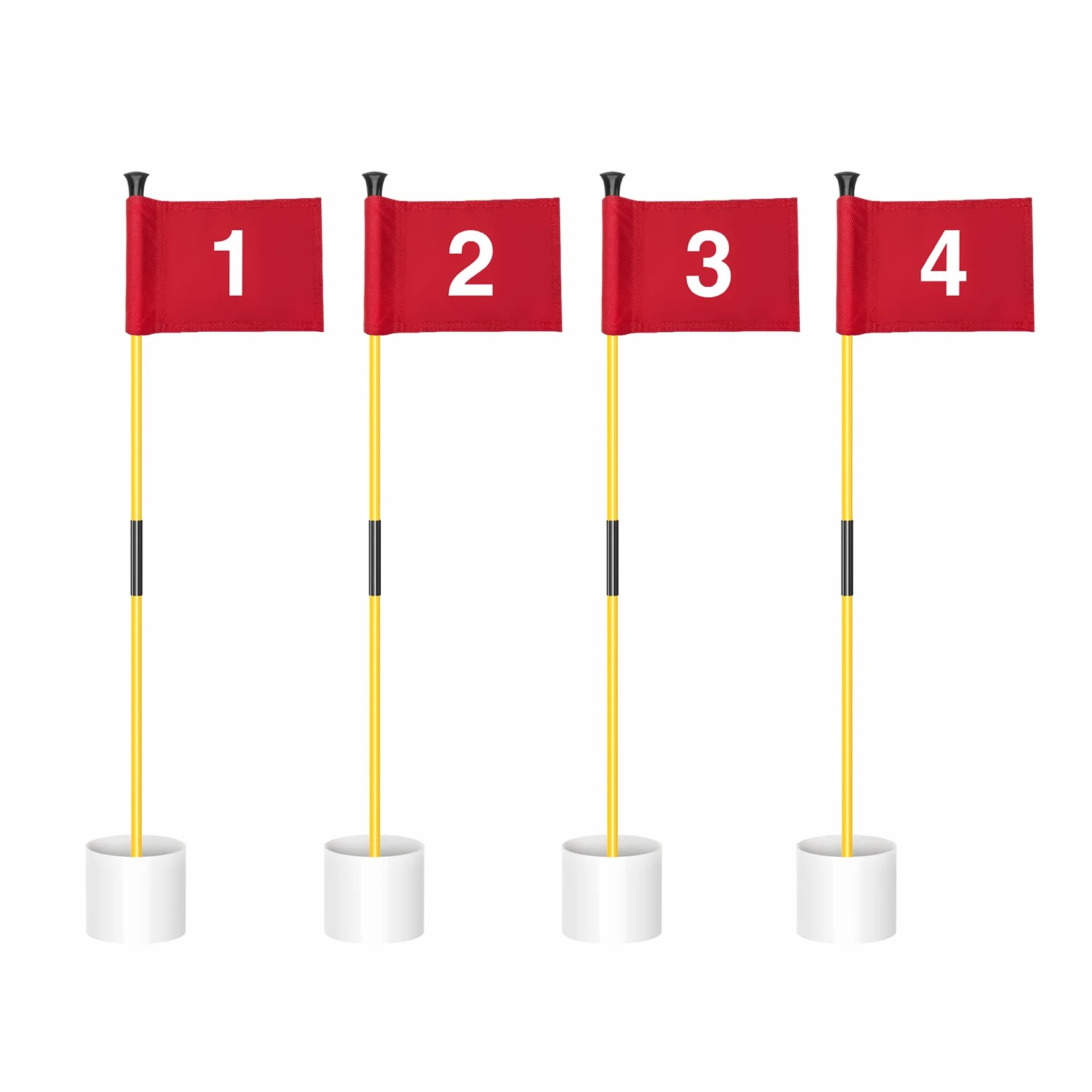 KINGTOP Drapeau de Pratique au Putting Vert, Drapeaux de Golf portatifs Blanc/Rouge en Option avec numéro 1, 2, 3 Disponibles, 4 Pack- Red Flags #1,2,3,4