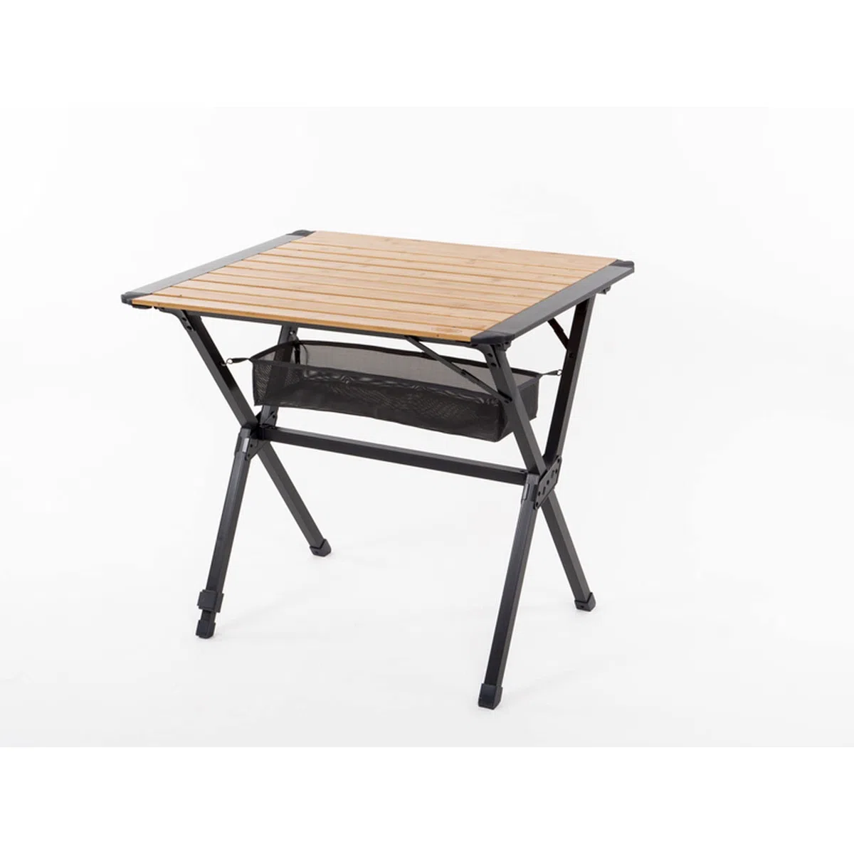 Table de camping pliante en bambou 80 x 60 cm - En aluminium - Avec filet