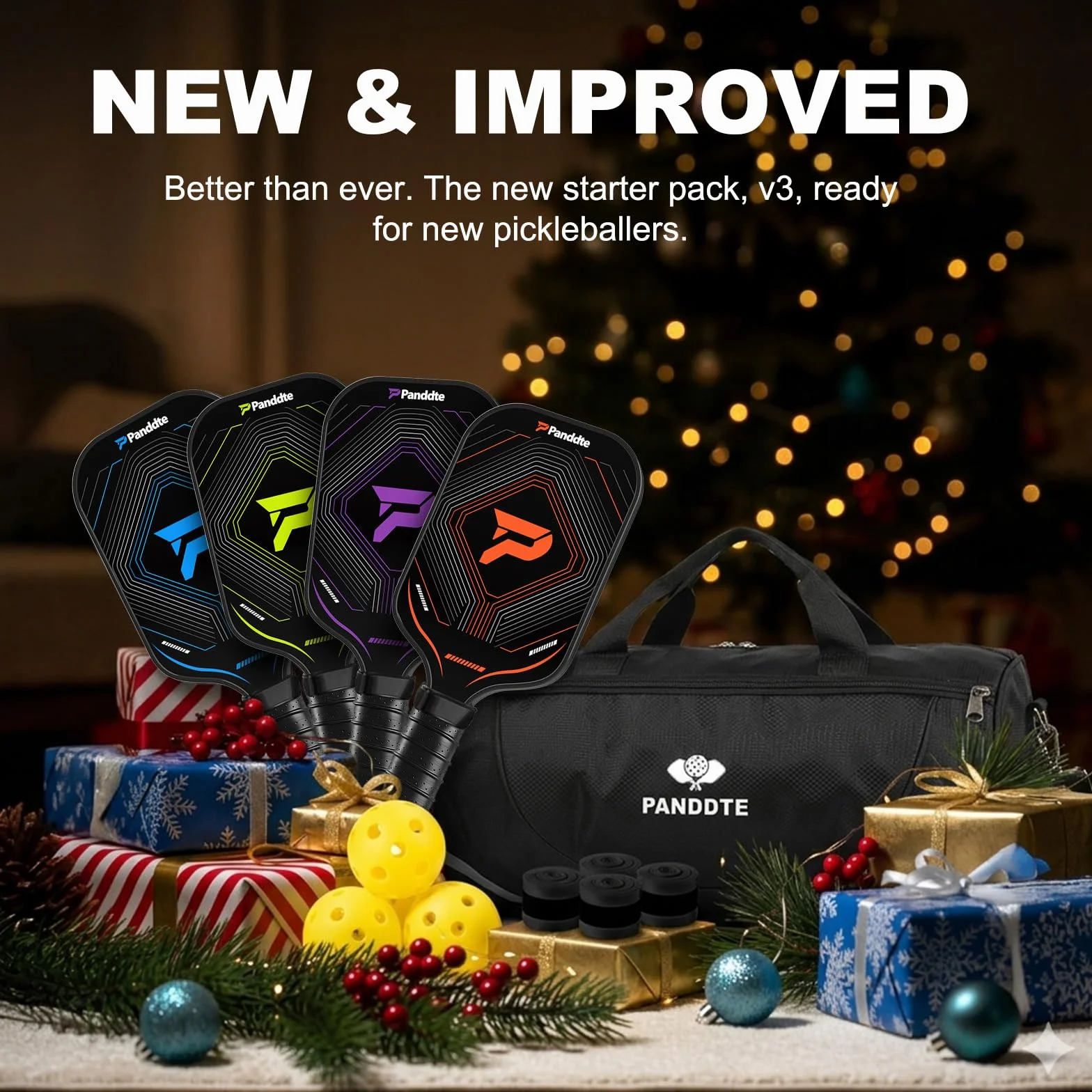 Raquettes Pickleball Set 4 Pièces, Kit Pickleball Complet avec Sac et Balles, Paddles Fibre de Carbone Légères, pour Débutant et Intermédiaire, Intérieur Extérieur