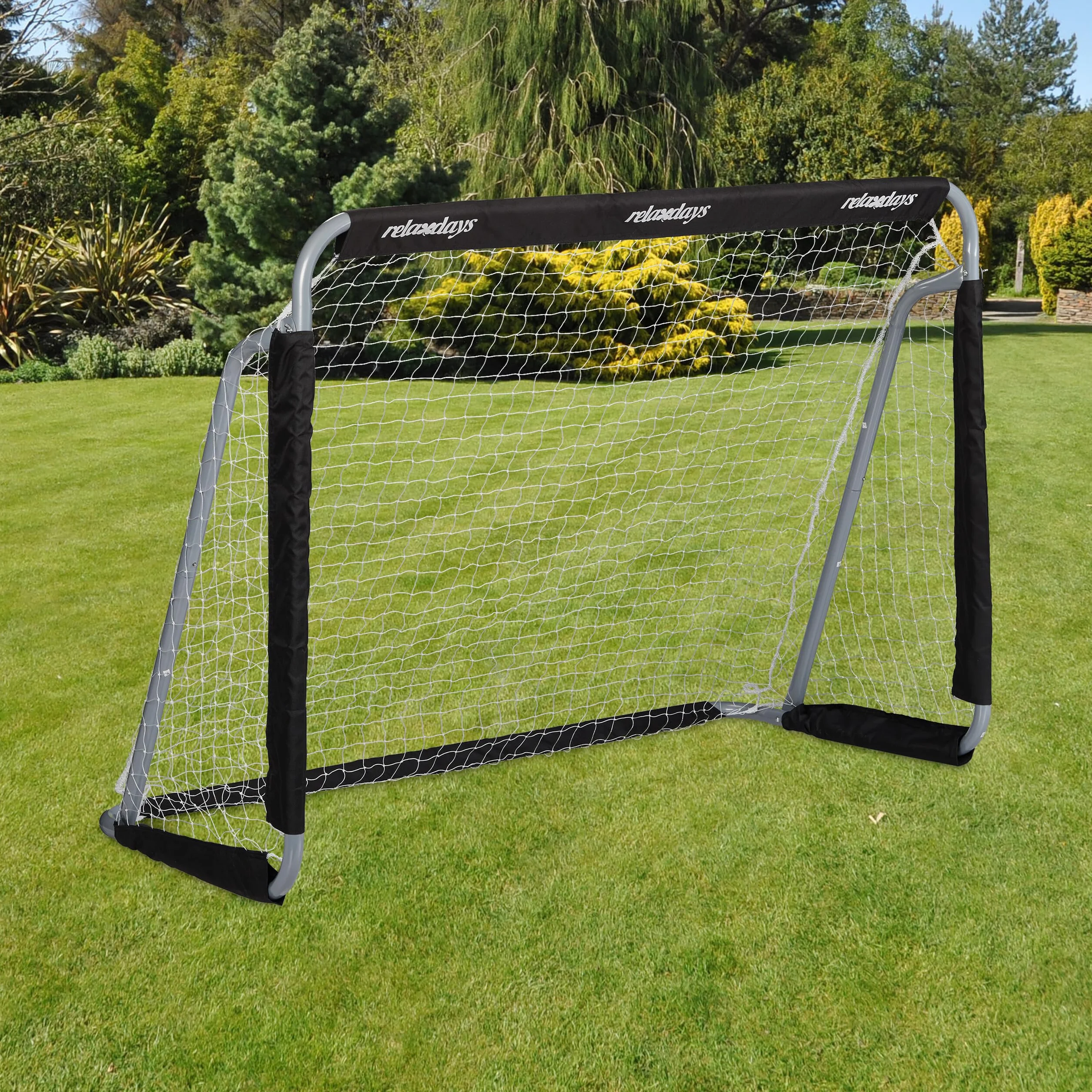 Relaxdays But de football 110x150x75cm gris/noir avec filet pour jardin