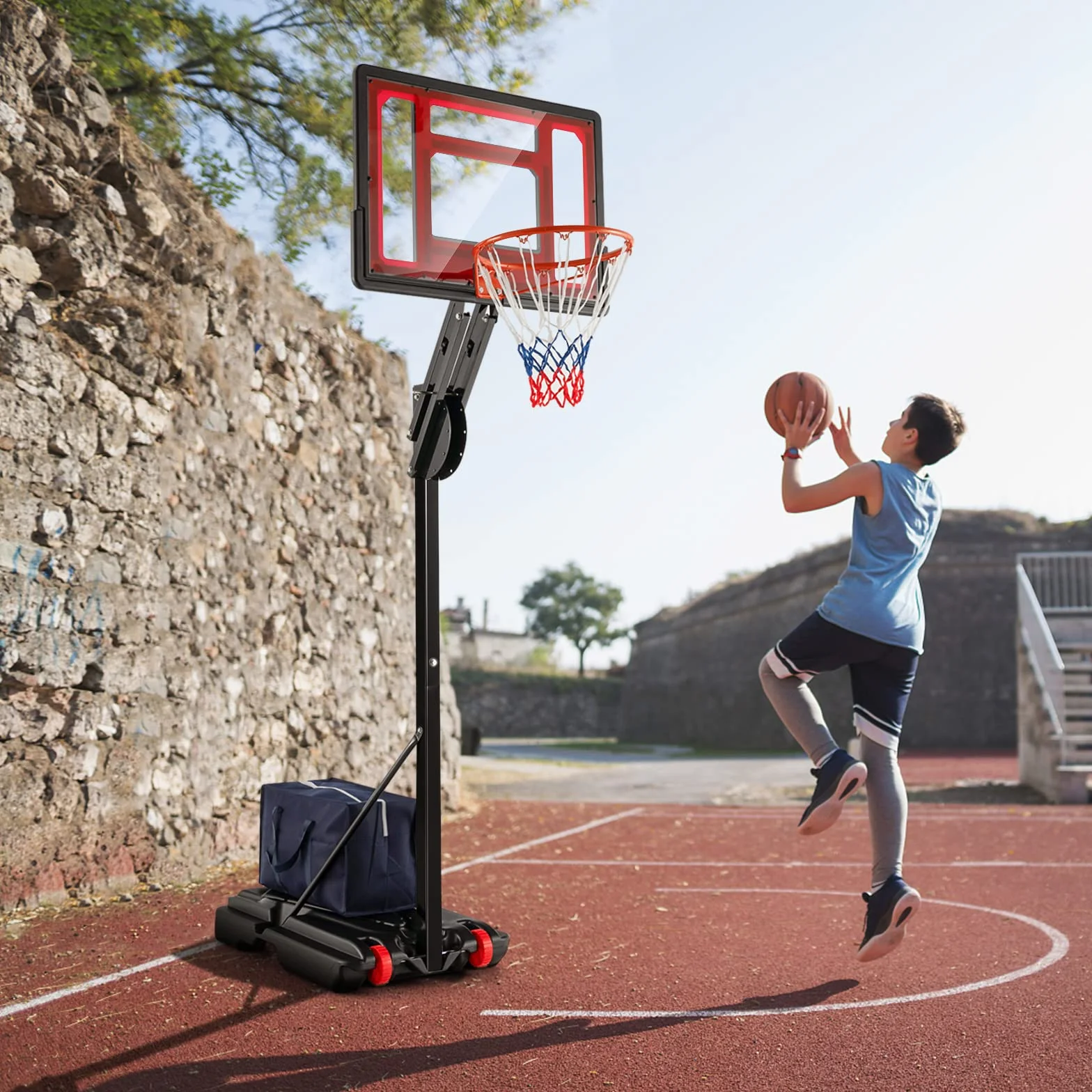 KOMFOTTEU Panier de Basket-Ball en PE et PVC pour l'Extérieur, 10 Niveaux de Hauteur réglables 155-310 cm, Support de Basket-Ball Portable Mobile, Base de Basket-Ball, pour Enfants et Adultes