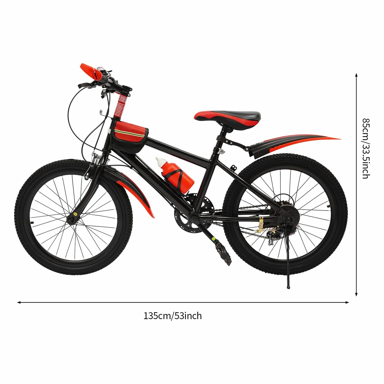 Vélo VTT pour enfant de 20 ", en acier au carbone, capacité de charge 75 kg, rouge, 7 vitesses, hauteur réglable, avec sac de rangement, vélo pour enfants à partir de 8 ans, garçons et filles