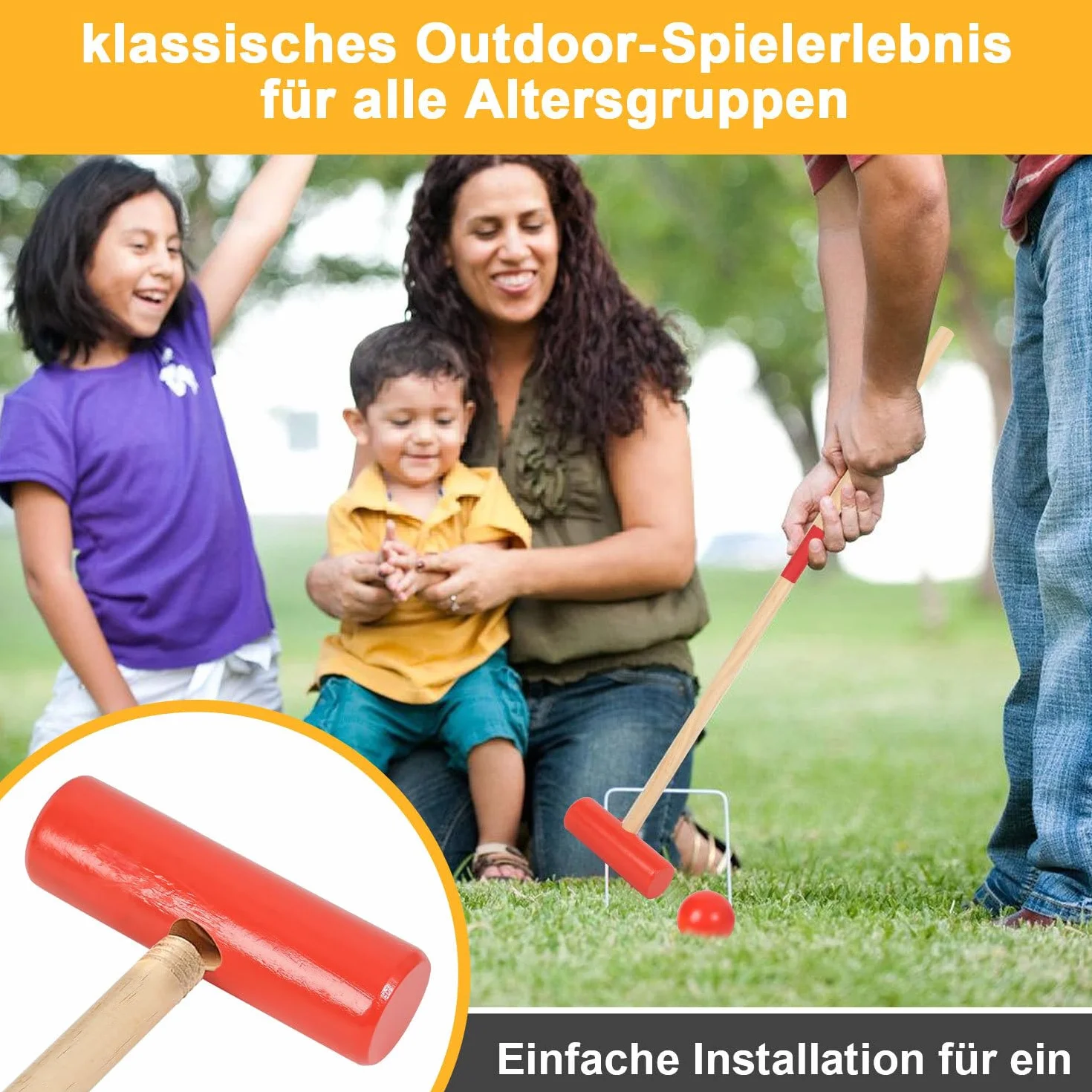 Fiqops Jeu de croquet 2 à 4 joueurs - Jeu de croquet avec sac - Pour enfants et adultes - Jouet en bois - Pour l'extérieur - Famille - Jeu d'adresse