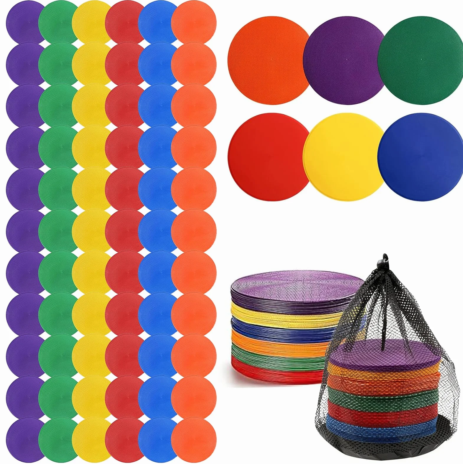 Lot de 60 disques de marquage antidérapants 15 cm sac filet noir football gymnastique handball basketball