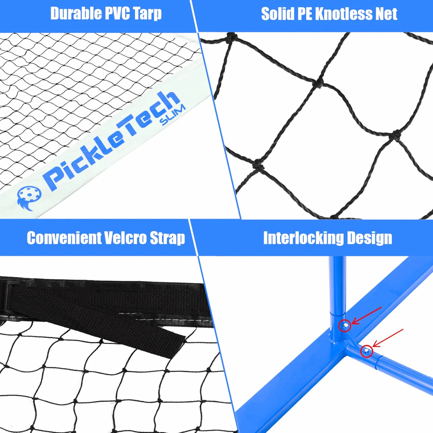 PICKLETECH - Filet de Pickleball Portable Slim 4.0-6,7 m - Spécial Tournois - Filet Résistant + Sac de Transport - Matériel de Pickleball Professionnel - Equipement de Terrain