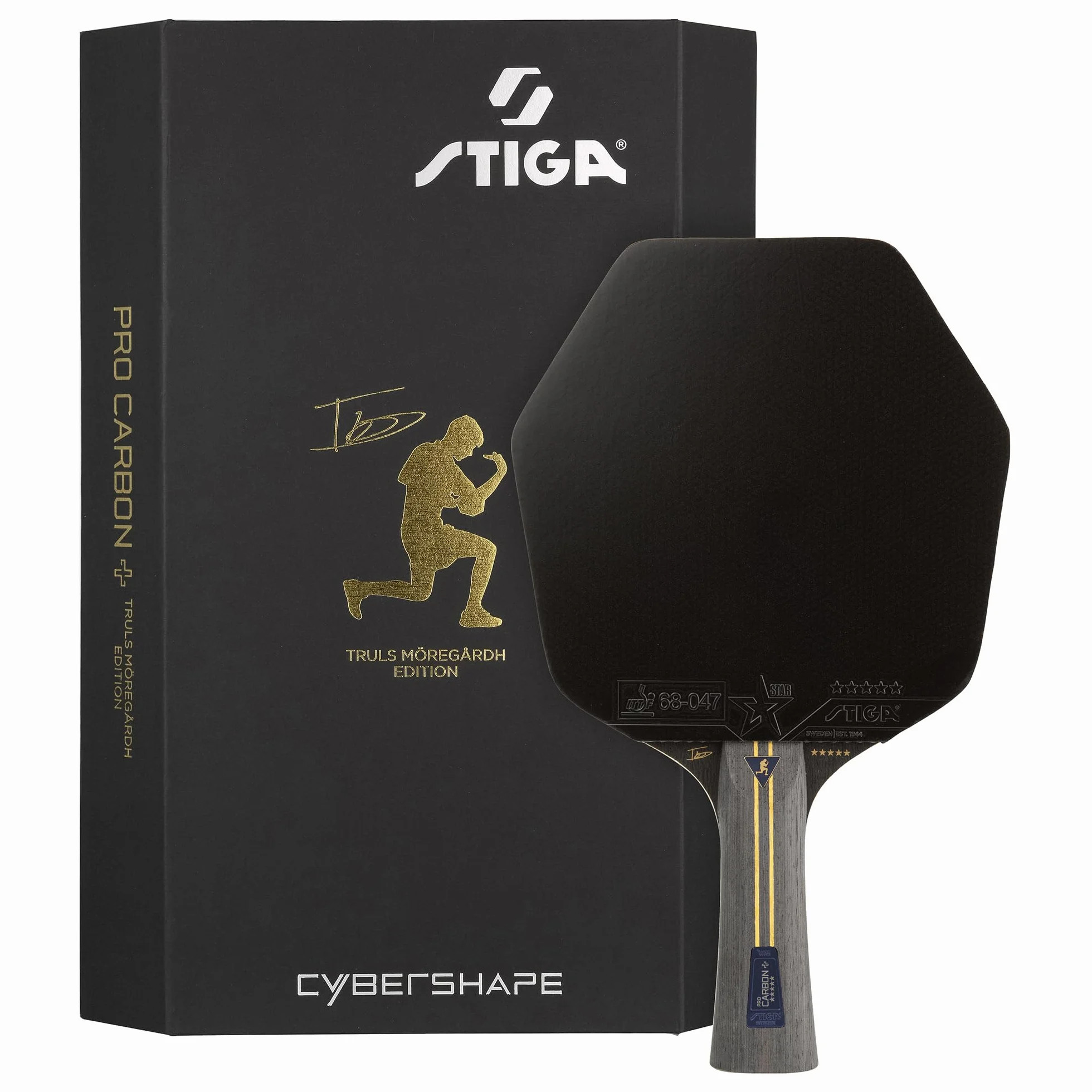 STIGA Pro Carbon Plus Cybershape Truls Edition Raquette de Ping-Pong 5 étoiles, Sweet Spot Plus Grand, Technologie Touch Carbon, Revêtements STAR5 approuvés ITTF
