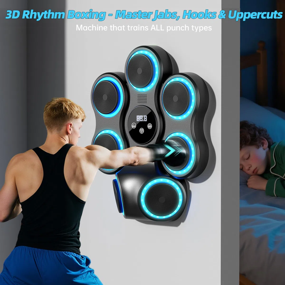 Machine de Boxe Musicale pour Adultes et Enfants, entraîneur de Frappe interactif avec Gants de Boxe, Sac de Frappe Mural de Grande Taille