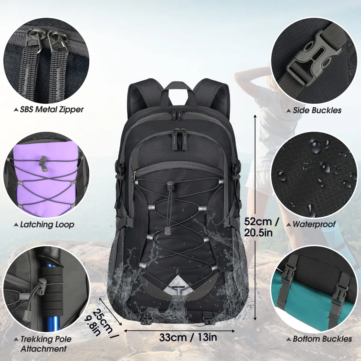 IGOLUMON Sac à Dos Randonnée 40L Ultraléger Pliable Imperméable pour Homme Femme - Grande Capacité pour Voyage, Trekking, Sport, Camping