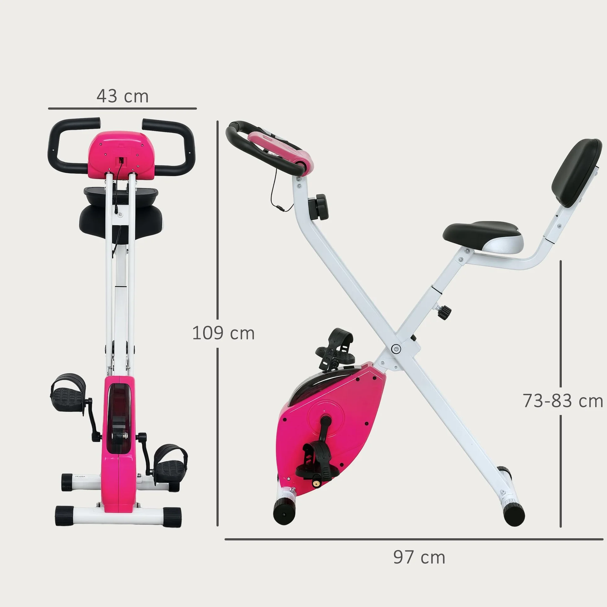 HOMCOM Vélo d'Appartement Magnétique Pliable - Collaboration Aosom.fr x FFHandball - Vélo de Fitness en X Silencieux pour Sport Maison et Cardio-training - Écran LCD & Capteur Pouls